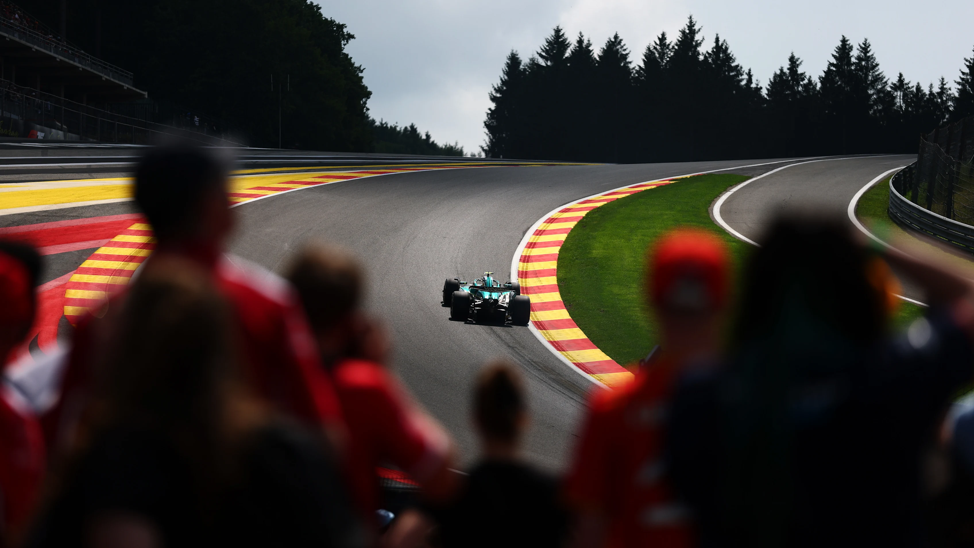 SPA, BELGIUM - JULY 25: Fernando Alonso of Spain driving the (14) Aston Martin F1 Team AMR25 Mercedes on track during practice ahead of the F1 Grand Prix of Belgium at Circuit de Spa-Francorchamps on July 25, 2025 in Spa, Belgium. (Photo by Clive Rose - Formula 1/Formula 1 via Getty Images)