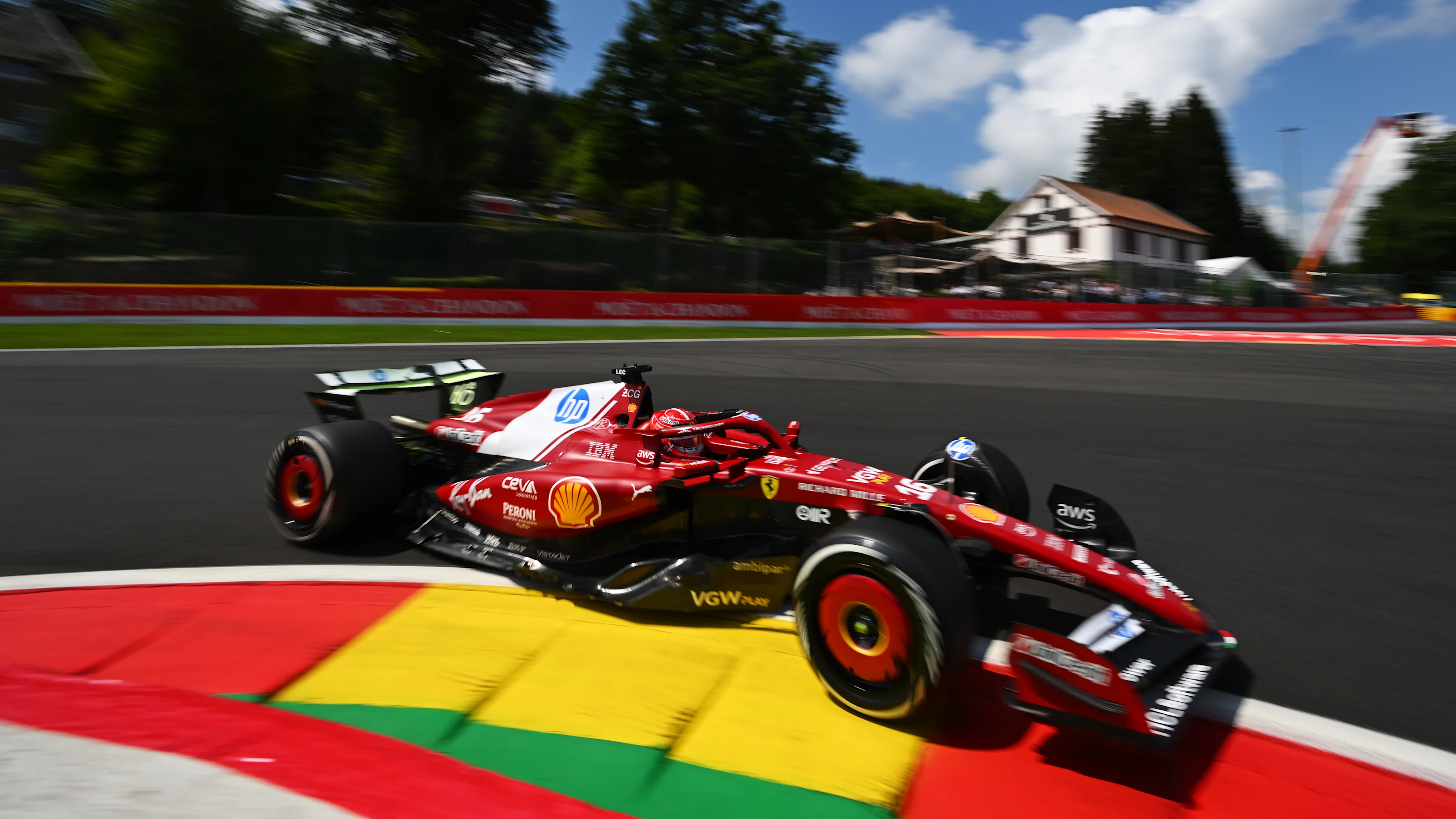 SPA, BELGIUM - JULY 25: Charles Leclerc of Monaco driving the (16) Scuderia Ferrari SF-25 on track during practice ahead of the F1 Grand Prix of Belgium at Circuit de Spa-Francorchamps on July 25, 2025 in Spa, Belgium. (Photo by Rudy Carezzevoli/Getty Images)