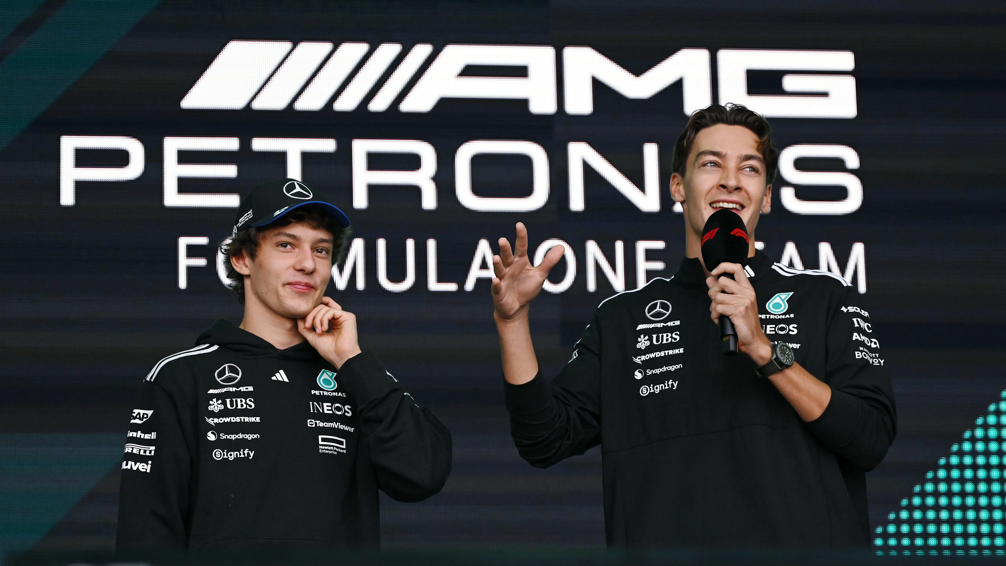 SPA, BELGIUM - JULY 26: Andrea Kimi Antonelli of Italy and Mercedes AMG Petronas F1 Team and George