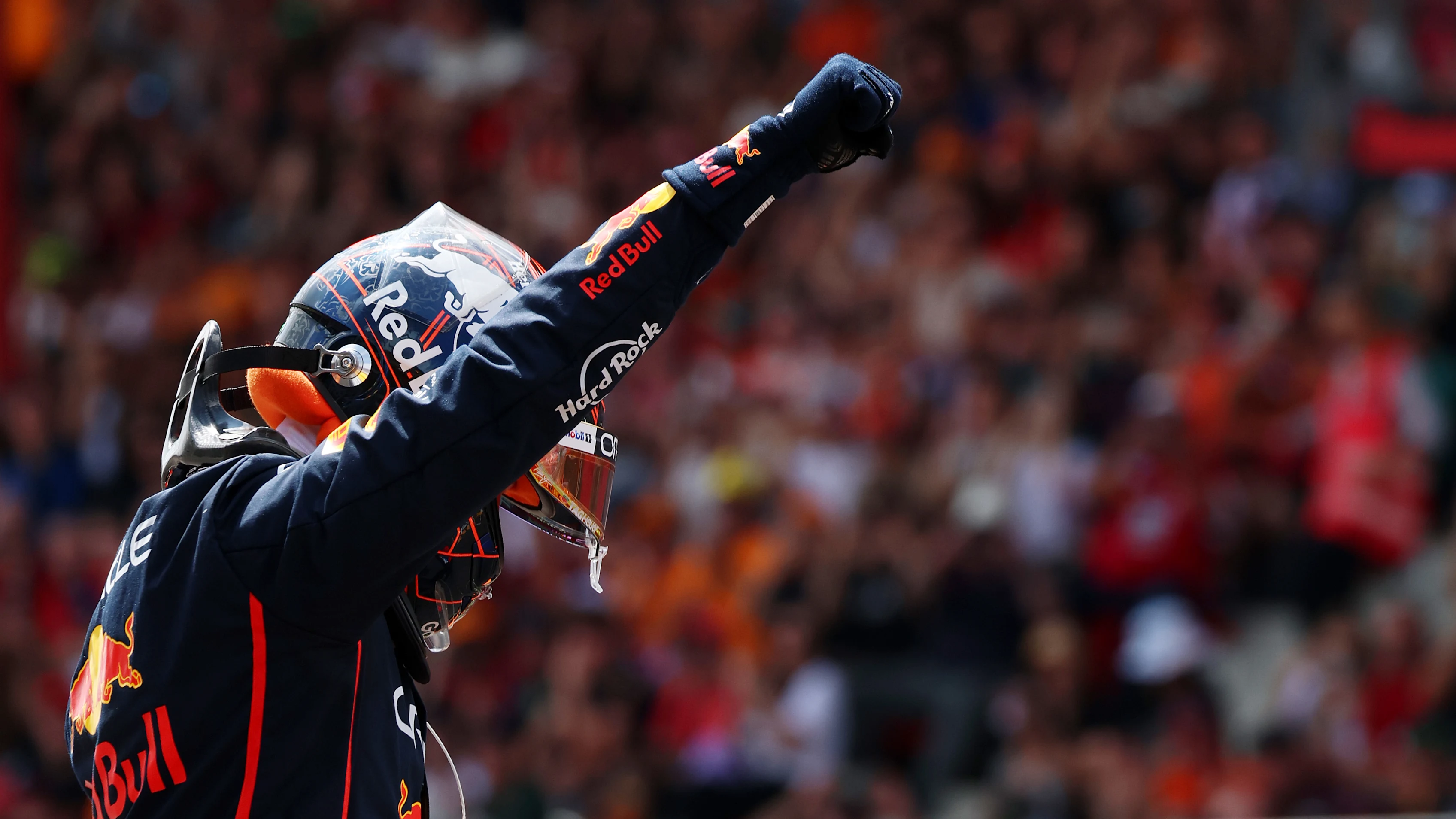 SPA, BELGIUM - JULY 26: Sprint winner Max Verstappen of the Netherlands and Oracle Red Bull Racing celebrates on arrival in parc ferme during the Sprint ahead of the F1 Grand Prix of Belgium at Circuit de Spa-Francorchamps on July 26, 2025 in Spa, Belgium. (Photo by Mark Thompson/Getty Images)