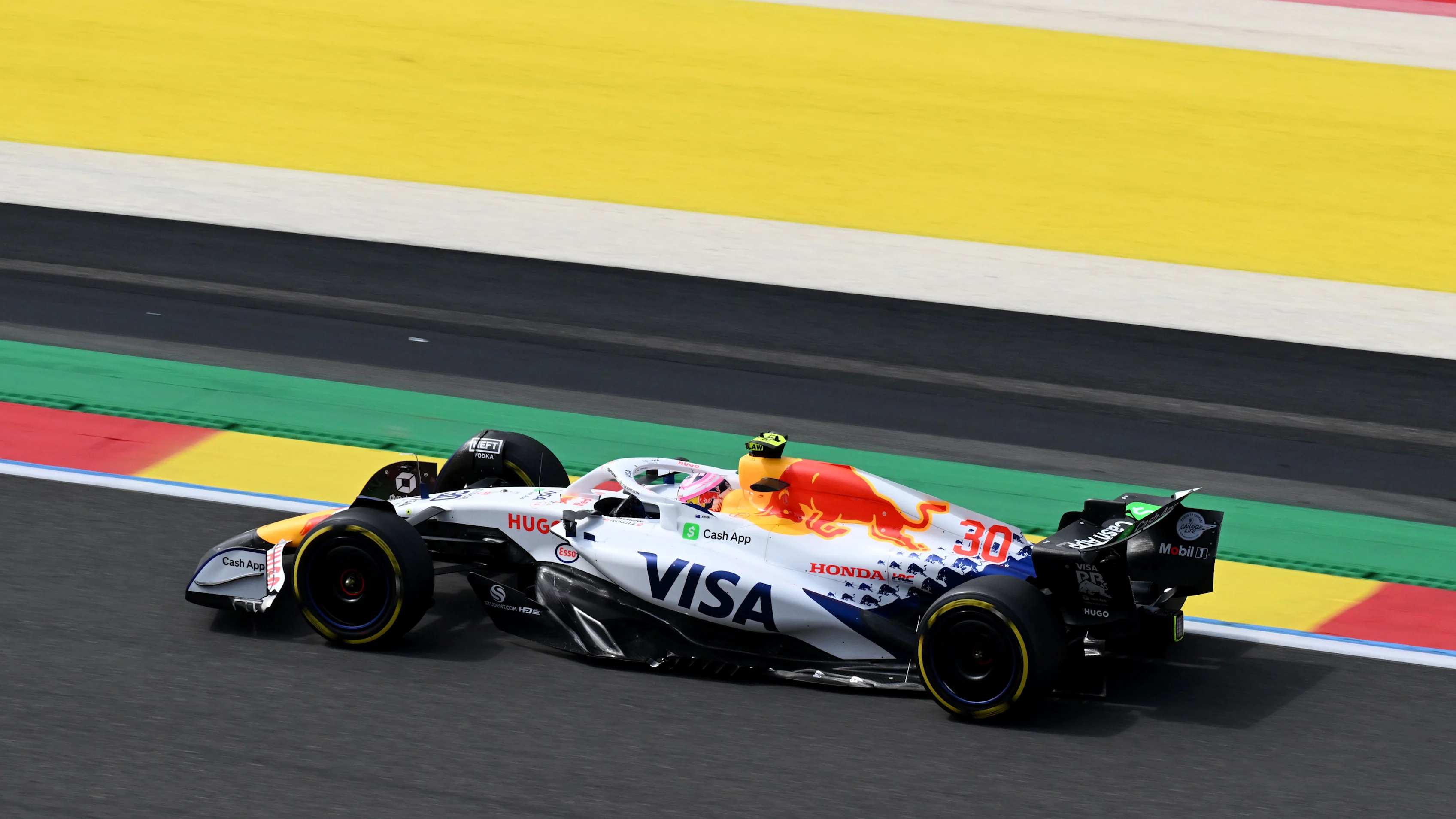 SPA, BELGIUM - JULY 26: Liam Lawson of New Zealand driving the (30) Visa Cash App Racing Bulls