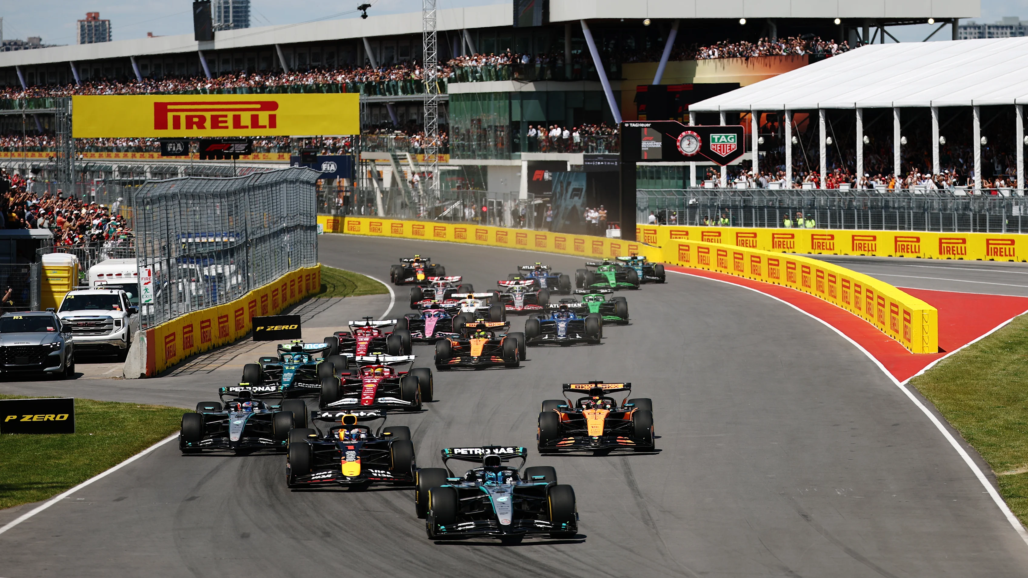 MONTREAL, QUEBEC - JUNE 15: George Russell of Great Britain driving the (63) Mercedes AMG Petronas
