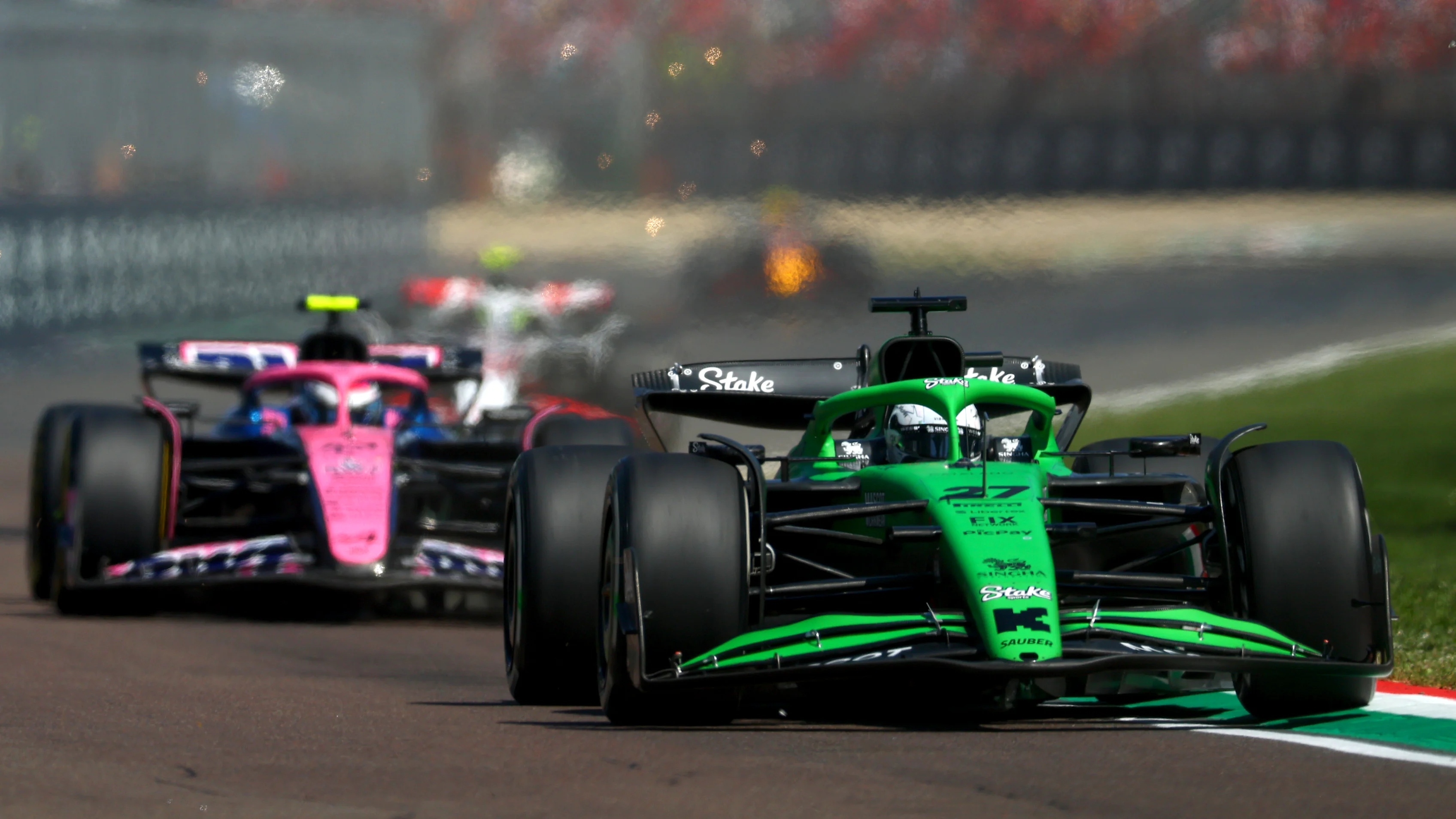 IMOLA, ITALY - MAY 18: Nico Hulkenberg of Germany driving the (27) Kick Sauber C45 Ferrari leads