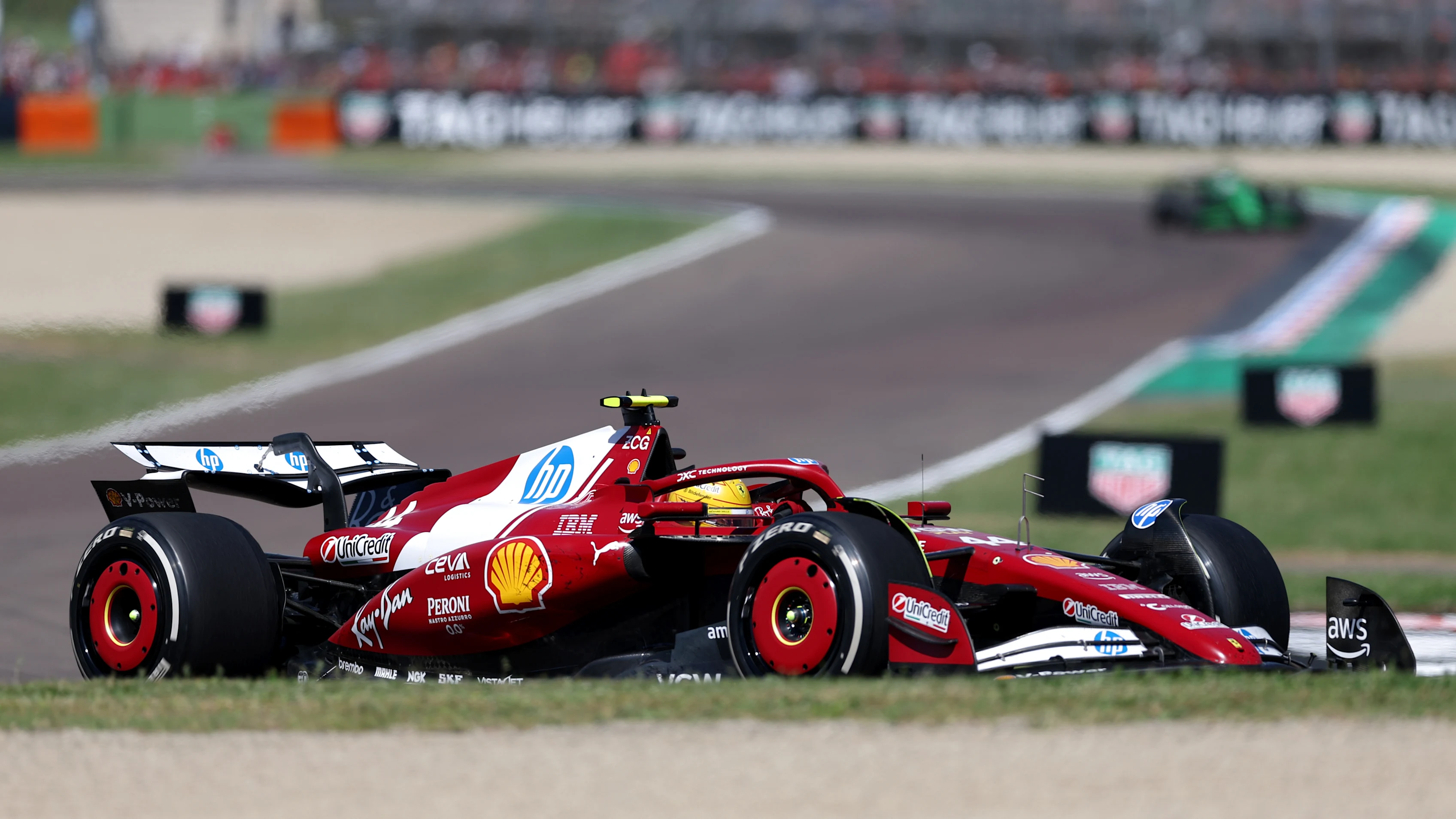IMOLA, ITALY - MAY 18: Lewis Hamilton of Great Britain driving the (44) Scuderia Ferrari SF-25 on