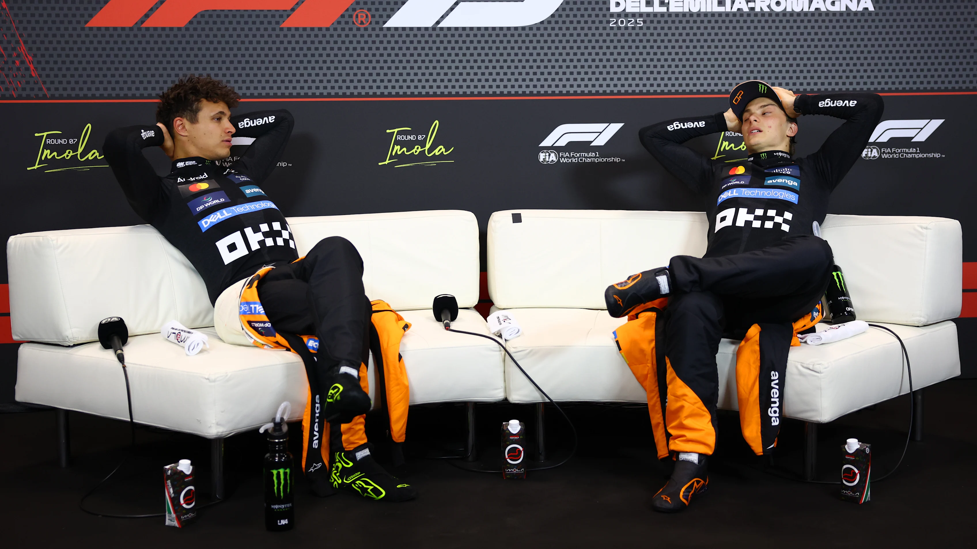 IMOLA, ITALY - MAY 18: Second placed Lando Norris of Great Britain and McLaren and Third placed