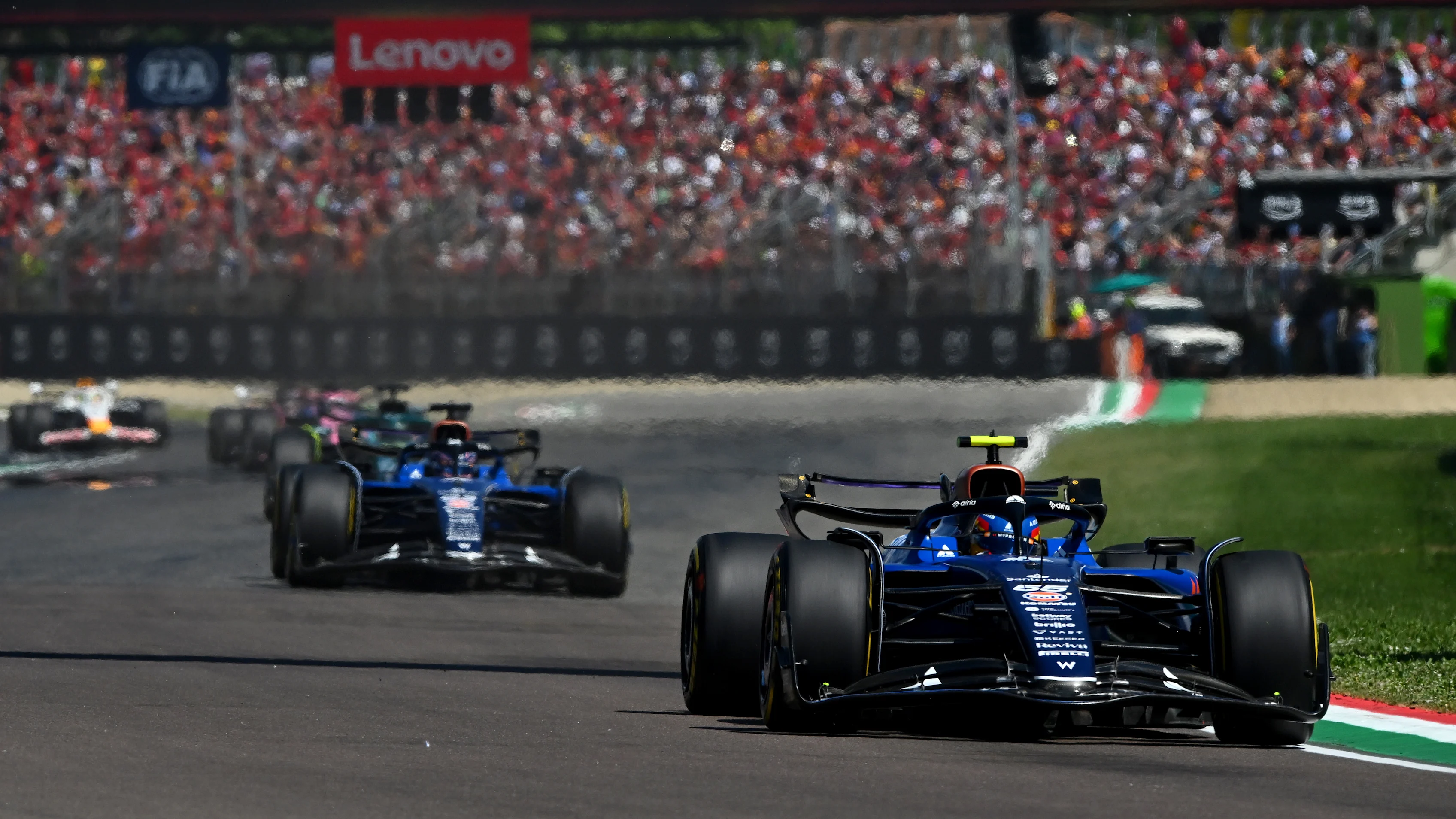 IMOLA, ITALY - MAY 18: Carlos Sainz of Spain driving the (55) Williams FW47 Mercedes leads