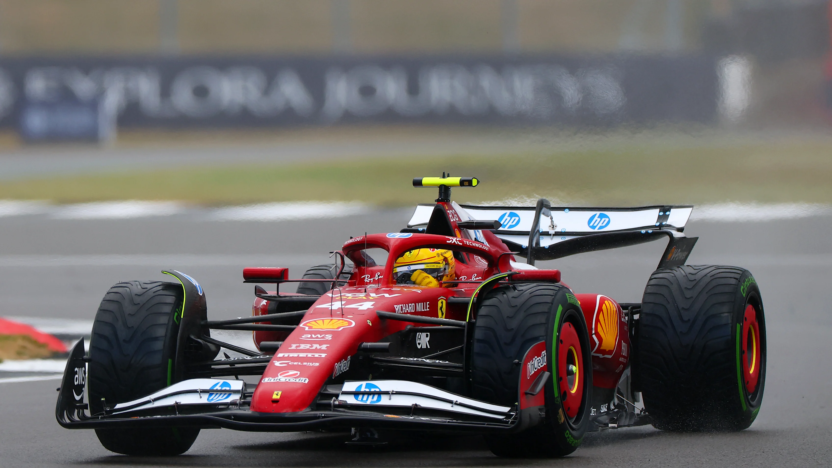 NORTHAMPTON, ENGLAND - JULY 06: Lewis Hamilton of Great Britain driving the (44) Scuderia Ferrari