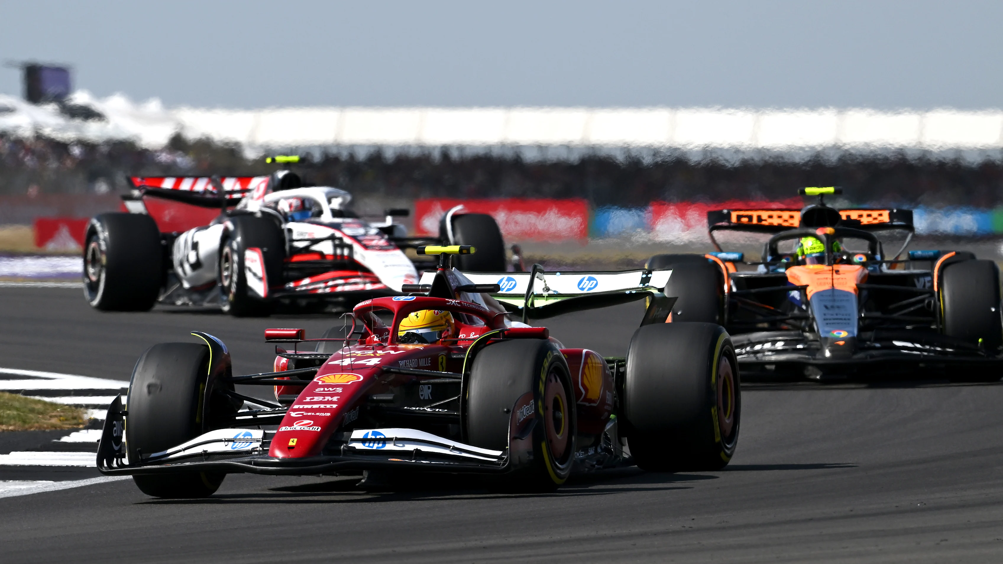 NORTHAMPTON, ENGLAND - JULY 04: Lewis Hamilton of Great Britain driving the (44) Scuderia Ferrari