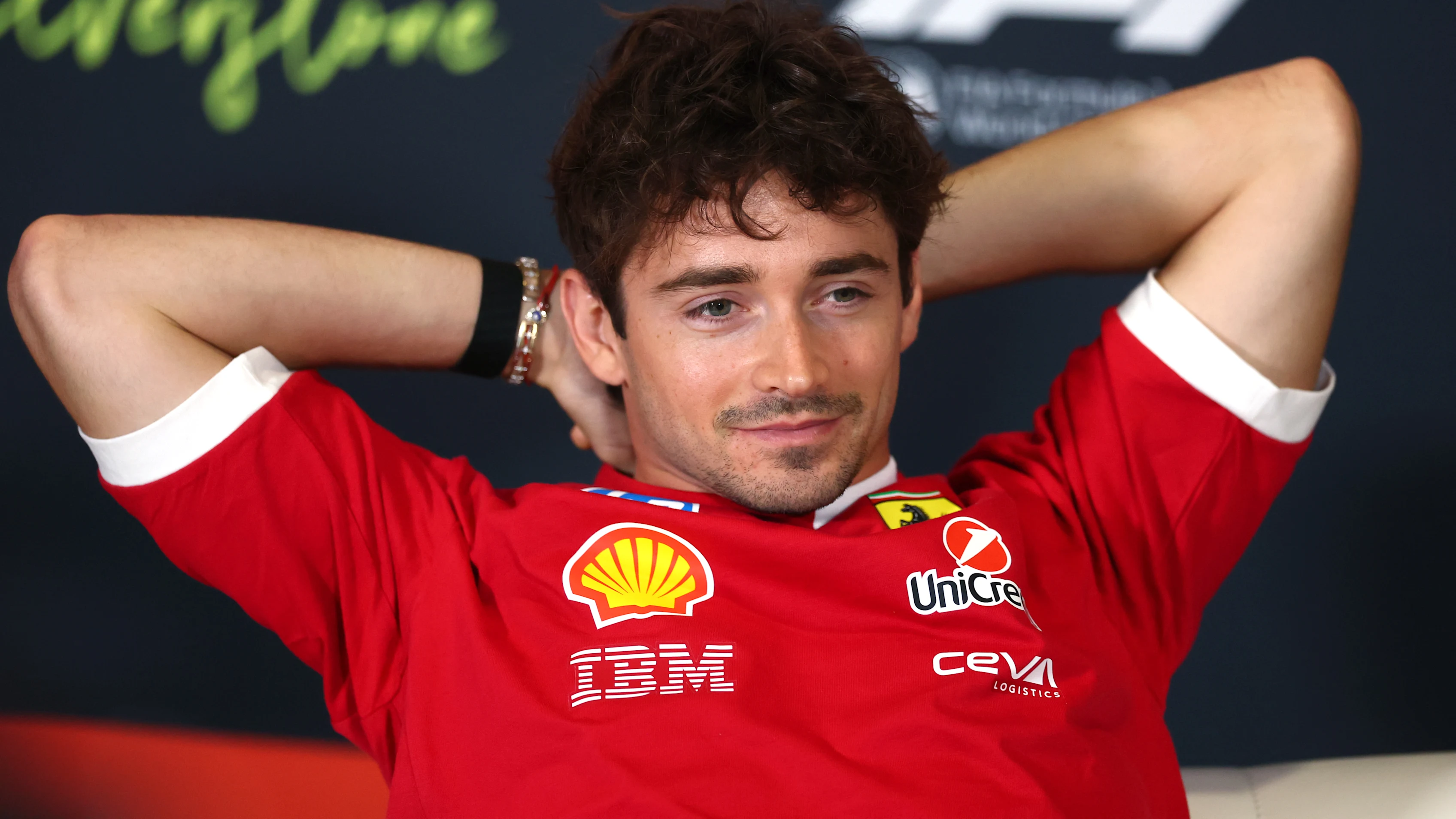 NORTHAMPTON, ENGLAND - JULY 03: Charles Leclerc of Monaco and Scuderia Ferrari in the Drivers Press
