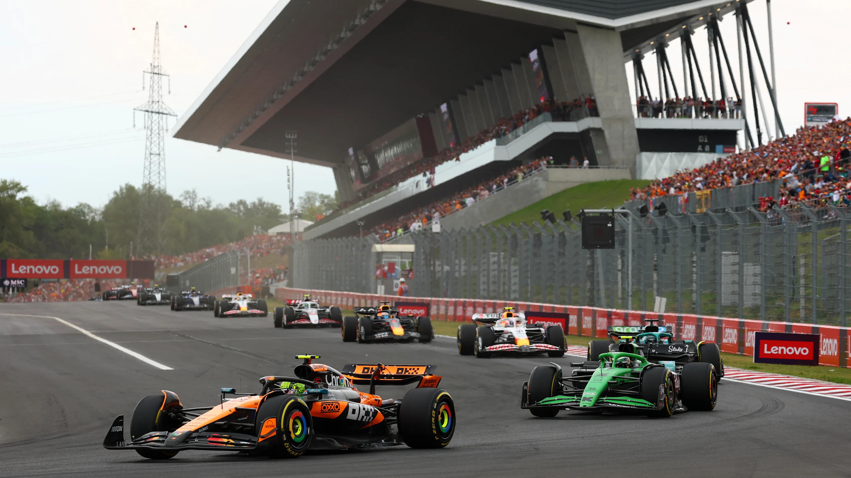 BUDAPEST, HUNGARY - AUGUST 03: Lando Norris of Great Britain driving the (4) McLaren MCL39 Mercedes
