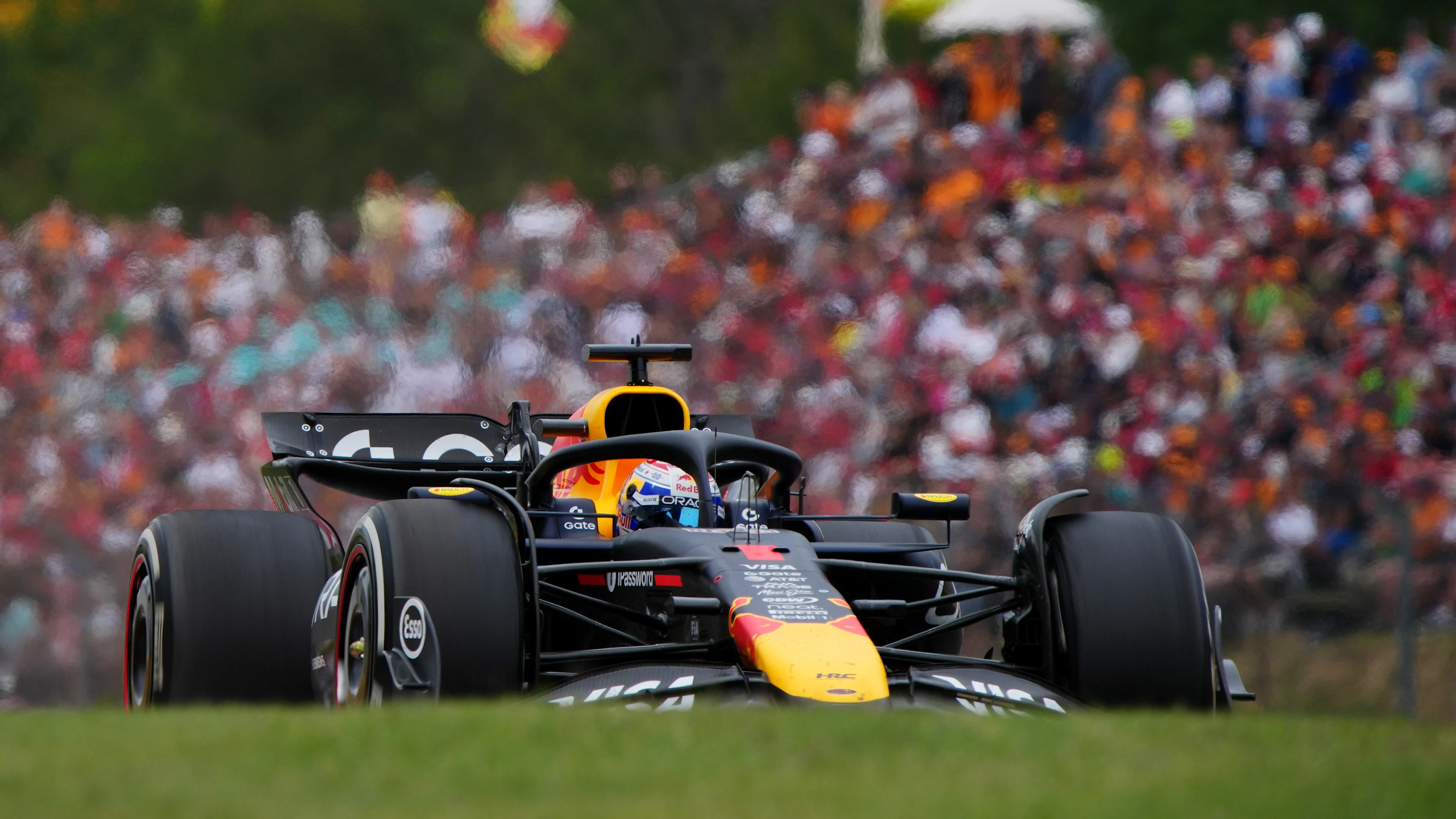 BUDAPEST, HUNGARY - AUGUST 03: Max Verstappen of the Netherlands driving the (1) Oracle Red Bull Racing RB21 on track during the F1 Grand Prix of Hungary at Hungaroring on August 03, 2025 in Budapest, Hungary. (Photo by Malcolm Griffiths - Formula 1/Formula 1 via Getty Images)