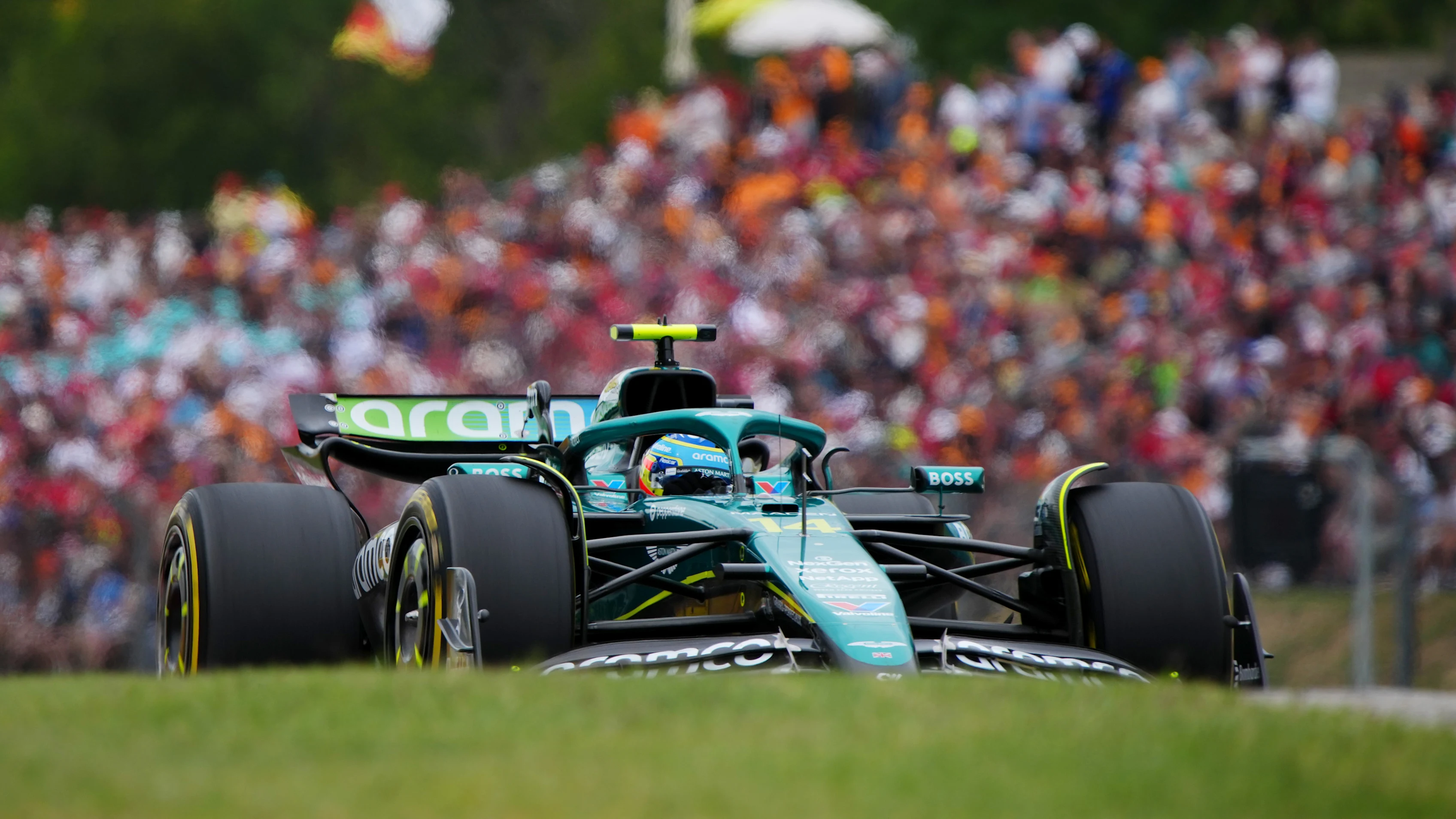 BUDAPEST, HUNGARY - AUGUST 03: Fernando Alonso of Spain driving the (14) Aston Martin F1 Team AMR25