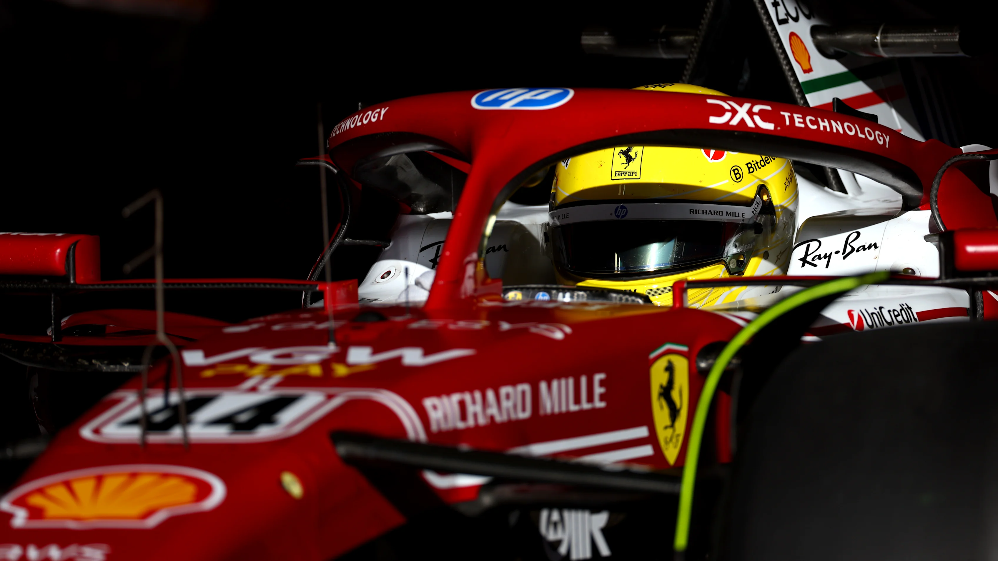 MONZA, ITALY - SEPTEMBER 05: Lewis Hamilton of Great Britain driving the (44) Scuderia Ferrari SF-25 leaves the garage during practice ahead of the F1 Grand Prix of Italy at Autodromo Nazionale Monza on September 05, 2025 in Monza, Italy. (Photo by Mark Thompson/Getty Images)