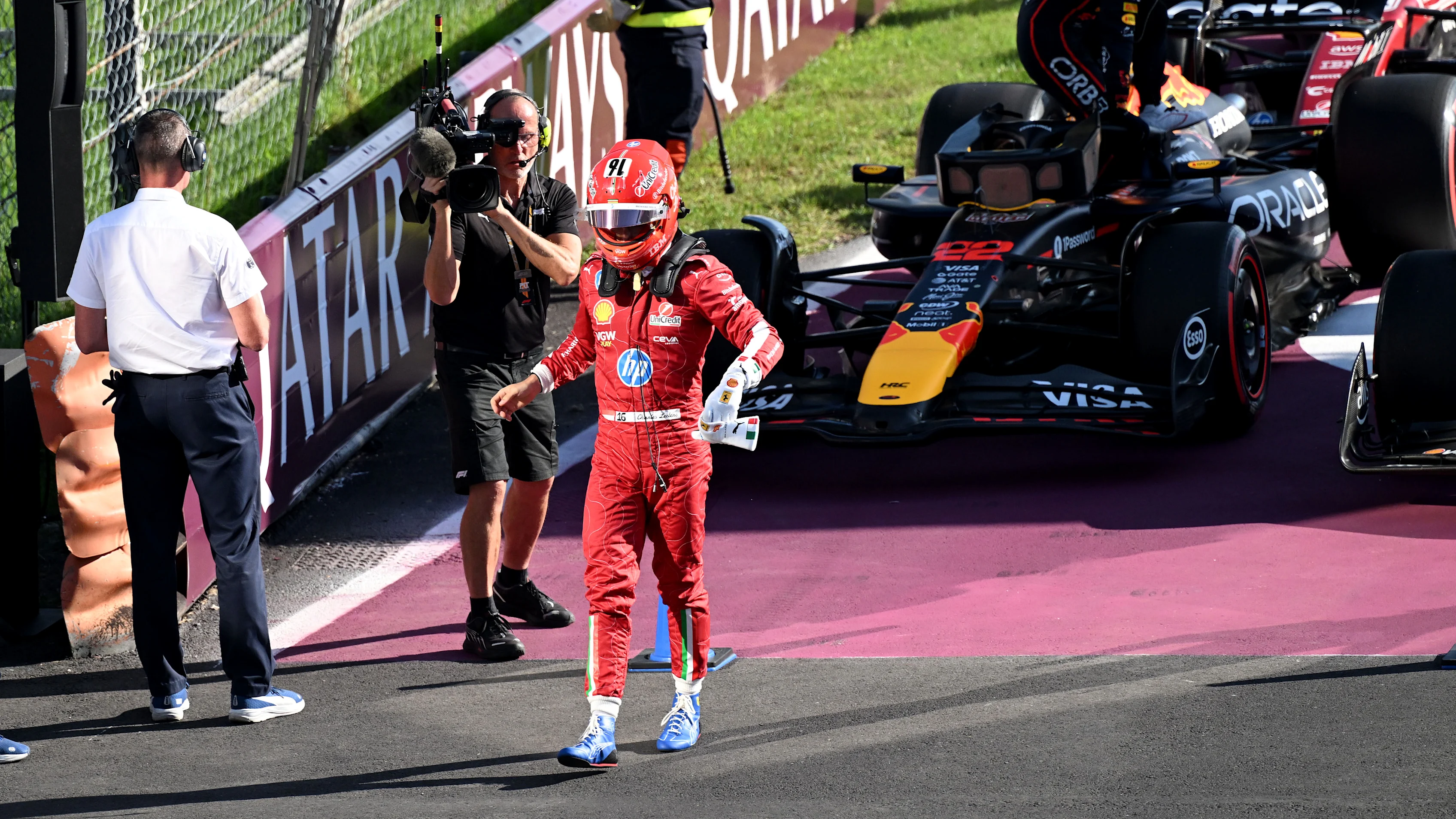 MONZA, ITALY - SEPTEMBER 06: Fourth placed qualifier Charles Leclerc of Monaco and Scuderia Ferrari