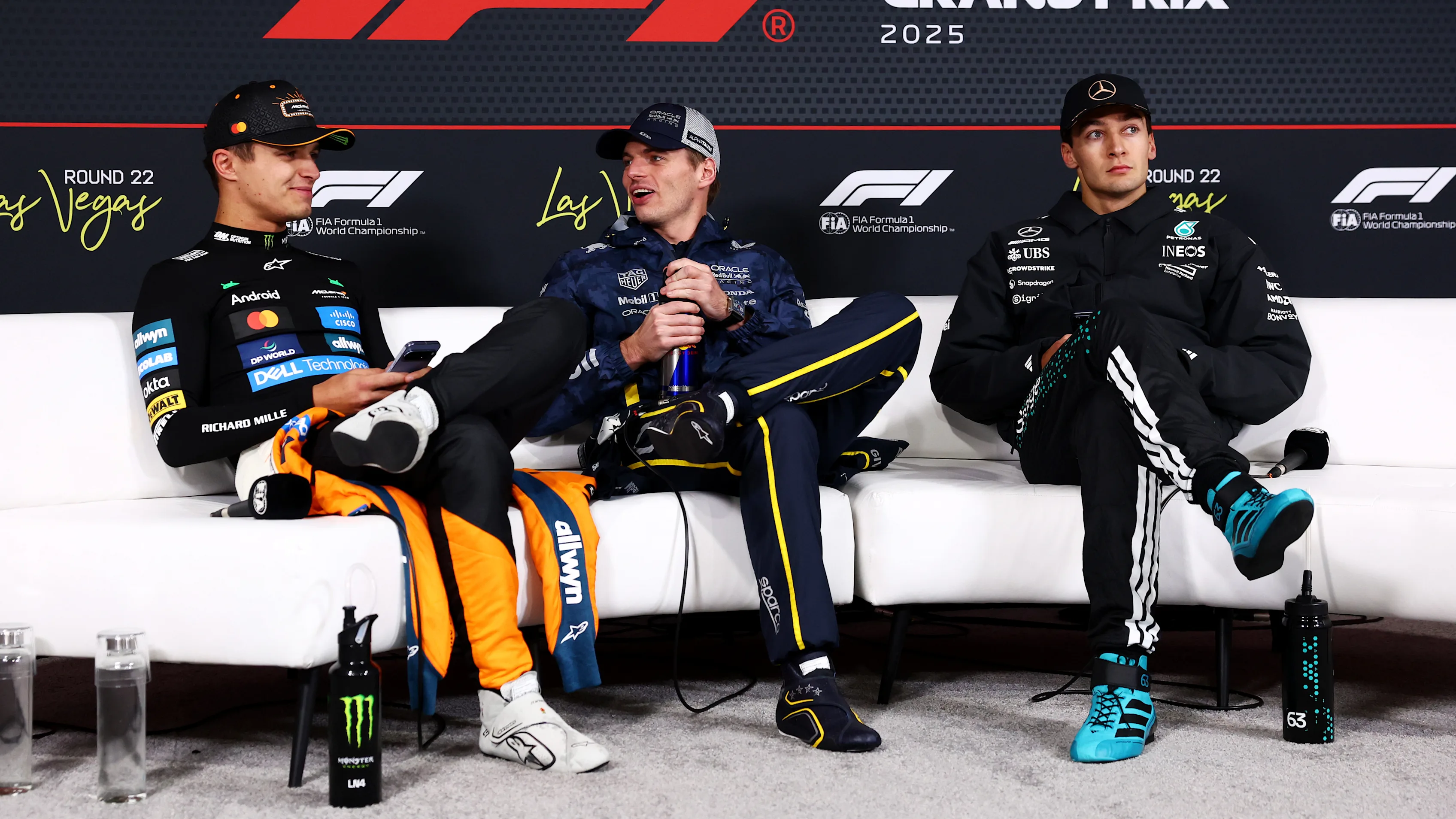 LAS VEGAS, NEVADA - NOVEMBER 22: Race winner Max Verstappen of the Netherlands and Oracle Red Bull