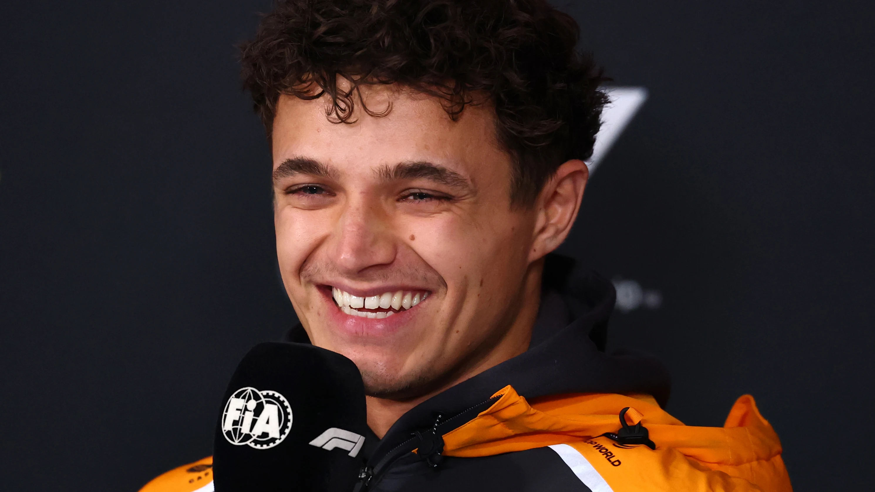 LAS VEGAS, NEVADA - NOVEMBER 19: Lando Norris of Great Britain and McLaren speaks in the Drivers