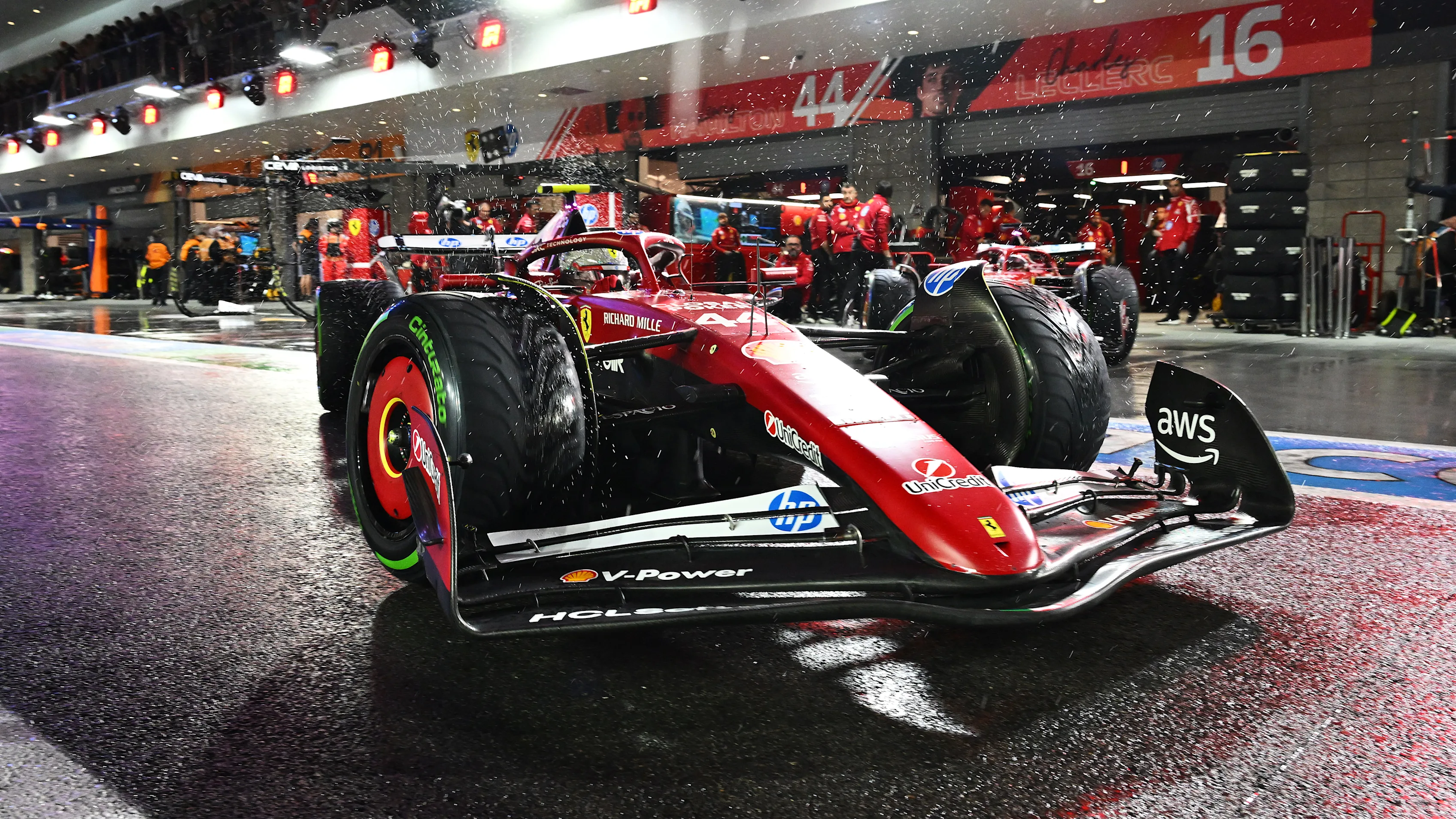 LAS VEGAS, NEVADA - NOVEMBER 21: Lewis Hamilton of Great Britain driving the (44) Scuderia Ferrari