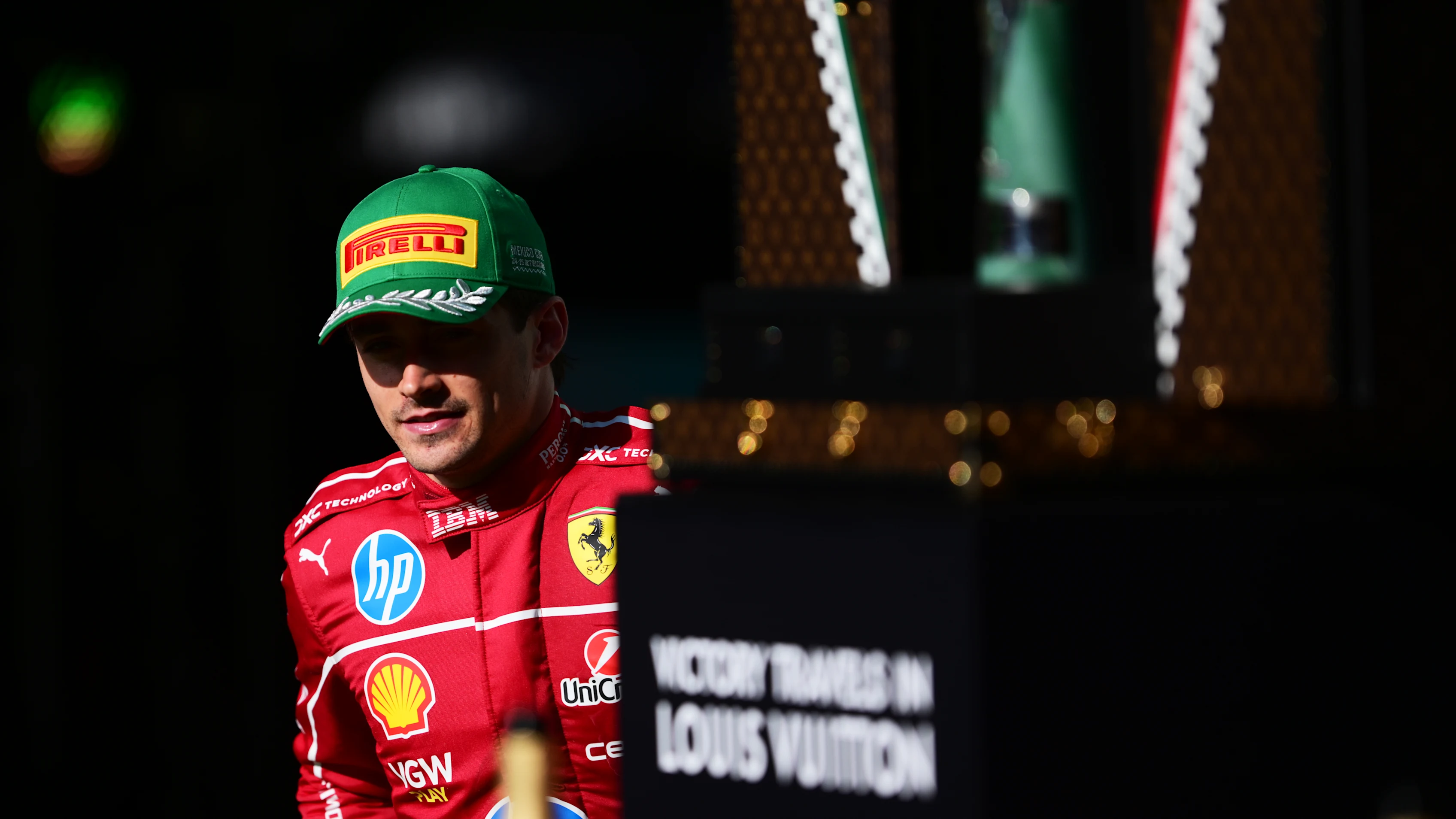 MEXICO CITY, MEXICO - OCTOBER 26: Second placed Charles Leclerc of Monaco and Scuderia Ferrari on