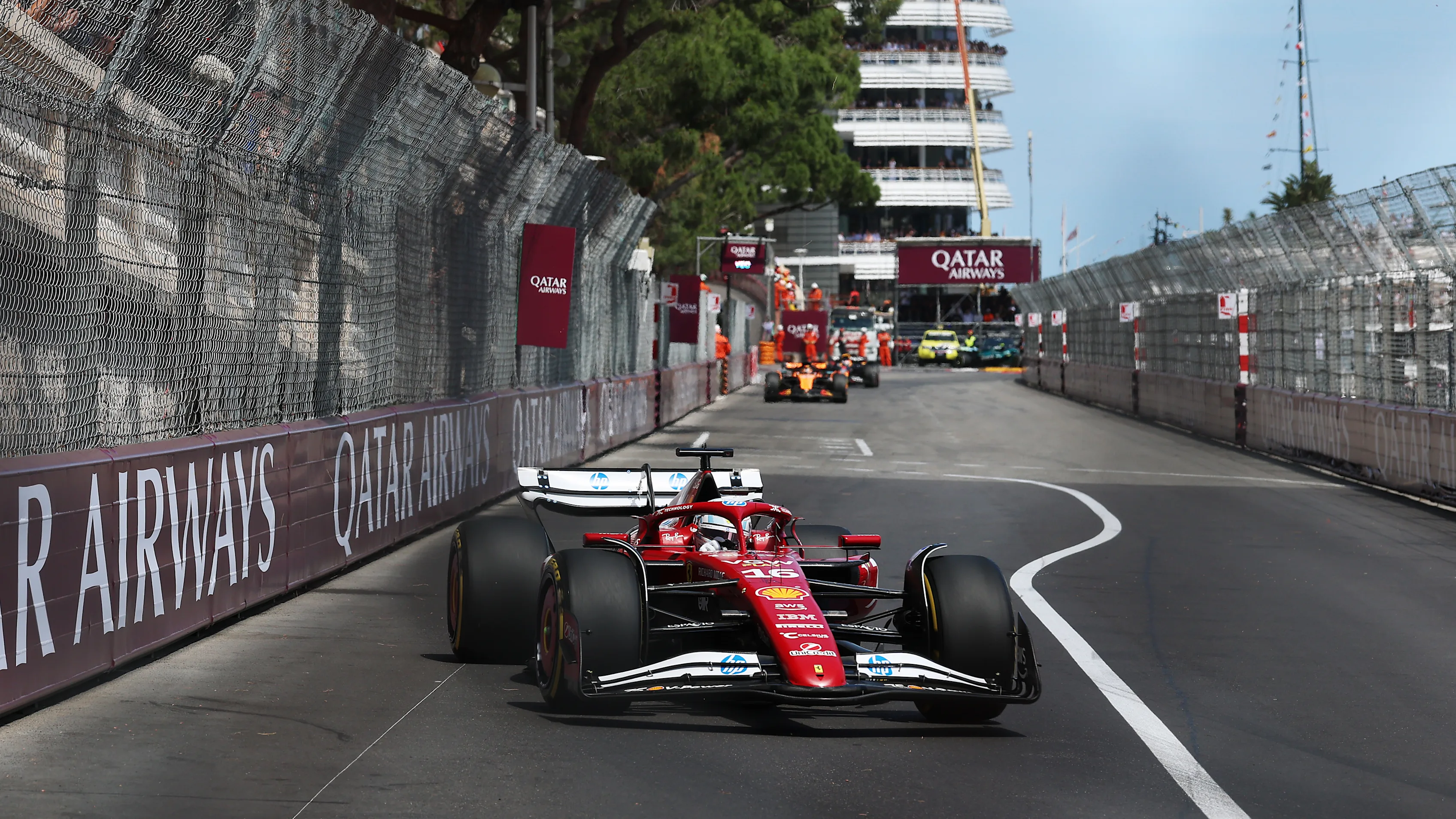 MONTE-CARLO, MONACO - MAY 25: Charles Leclerc of Monaco driving the (16) Scuderia Ferrari SF-25 on