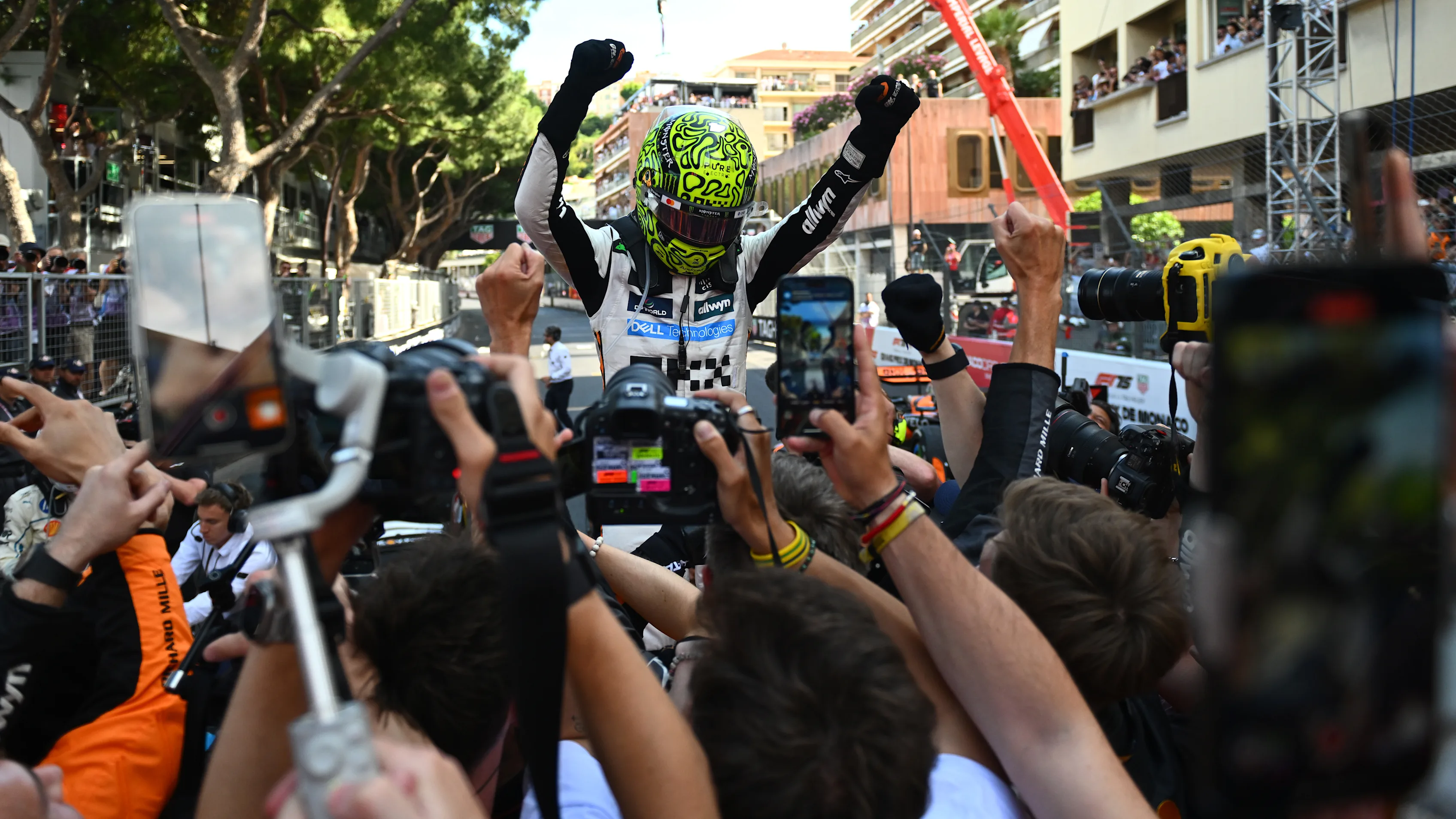 MONTE-CARLO, MONACO - MAY 25: Race winner Lando Norris of Great Britain and McLaren celebrates with