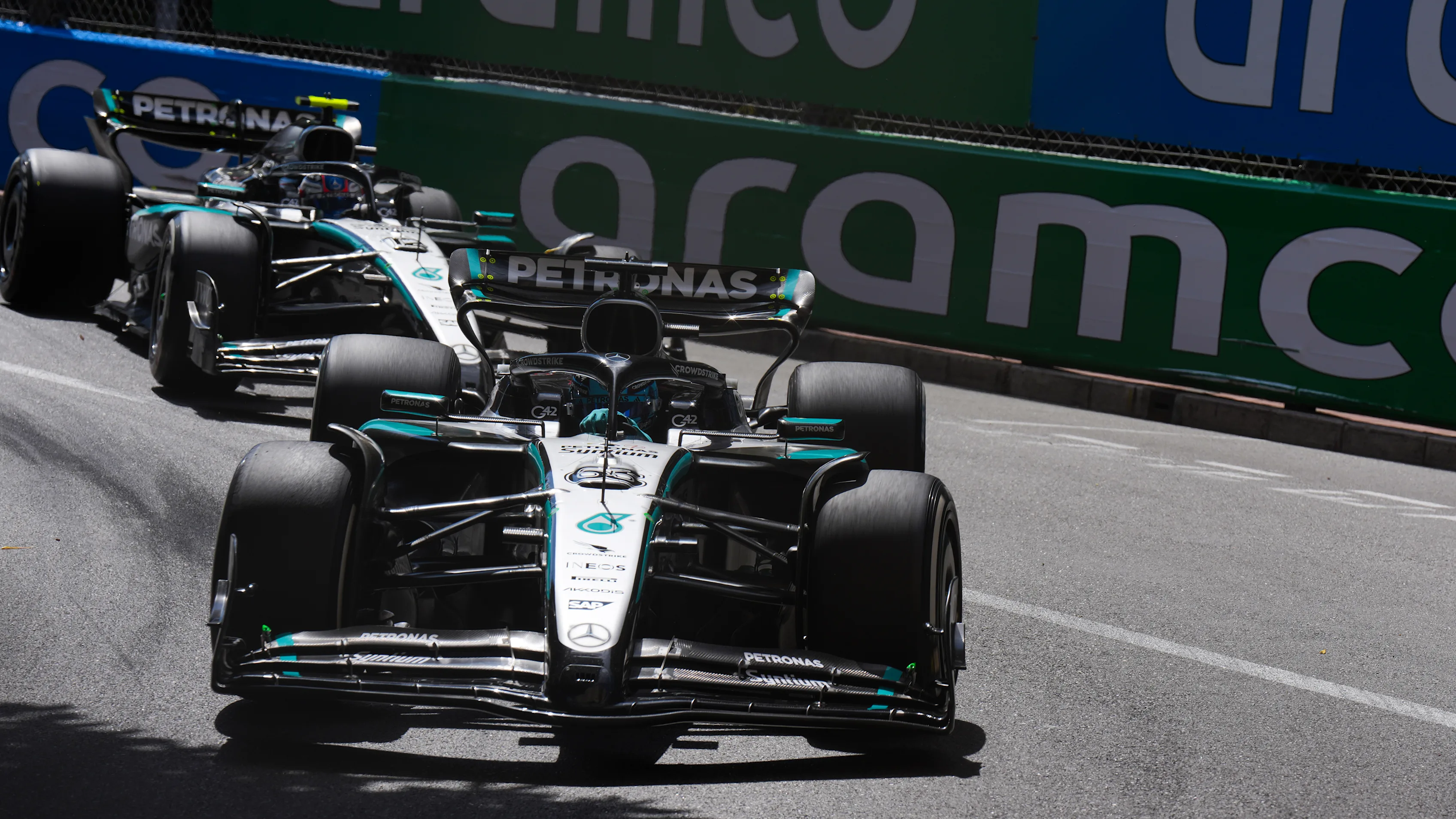 MONTE-CARLO, MONACO - MAY 25: George Russell of Great Britain driving the (63) Mercedes AMG