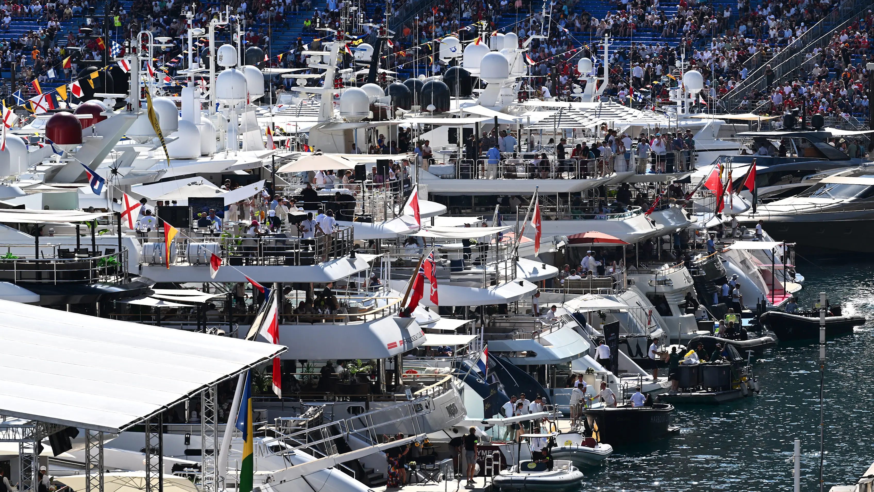 MONTE-CARLO, MONACO - MAY 23: Yachts in the marina during practice ahead of the F1 Grand Prix of