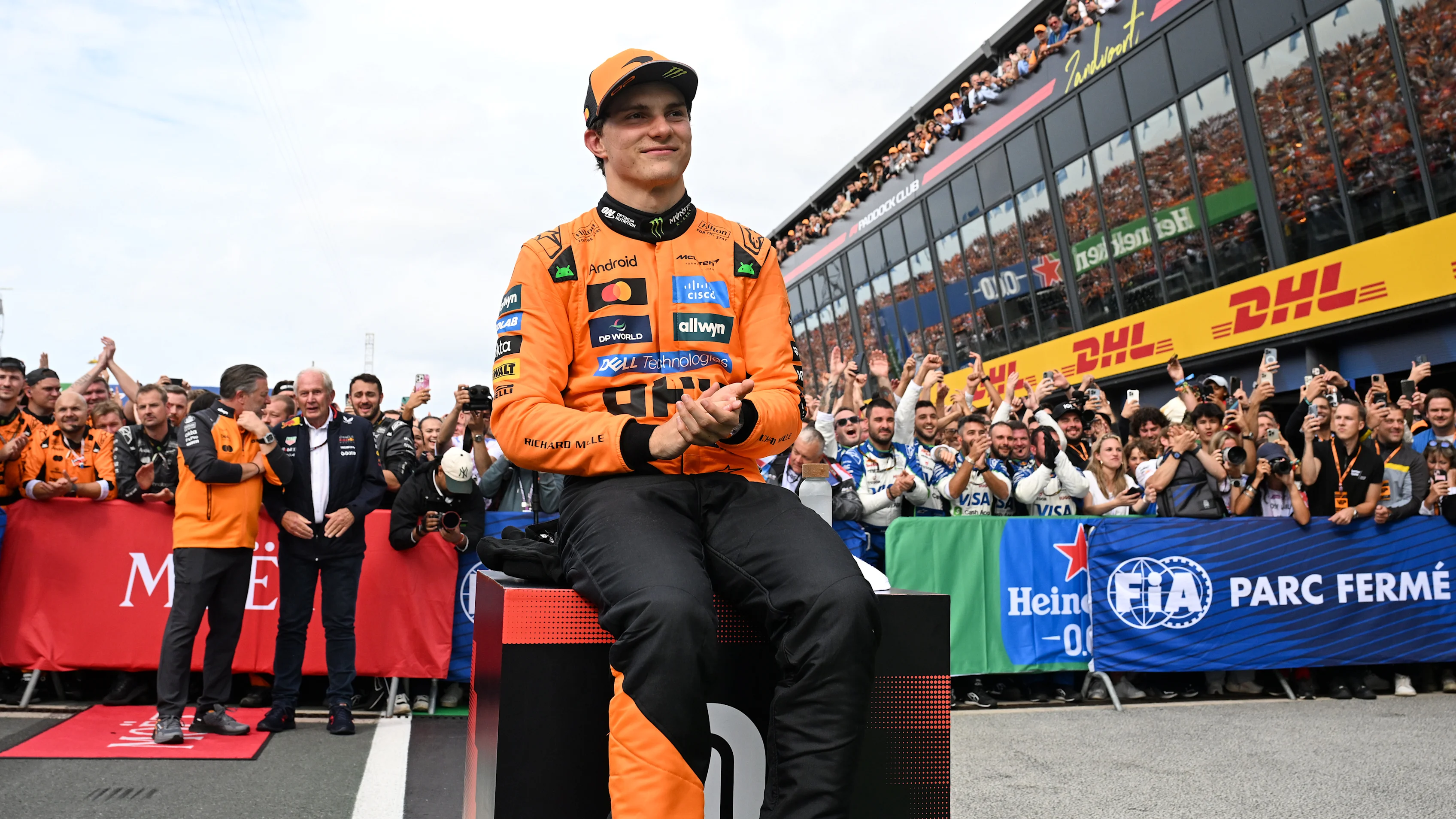 ZANDVOORT, NETHERLANDS - AUGUST 31: Race winner Oscar Piastri of Australia and McLaren looks on in parc ferme during the F1 Grand Prix of Netherlands at Circuit Zandvoort on August 31, 2025 in Zandvoort, Netherlands. (Photo by Mark Sutton - Formula 1/Formula 1 via Getty Images)