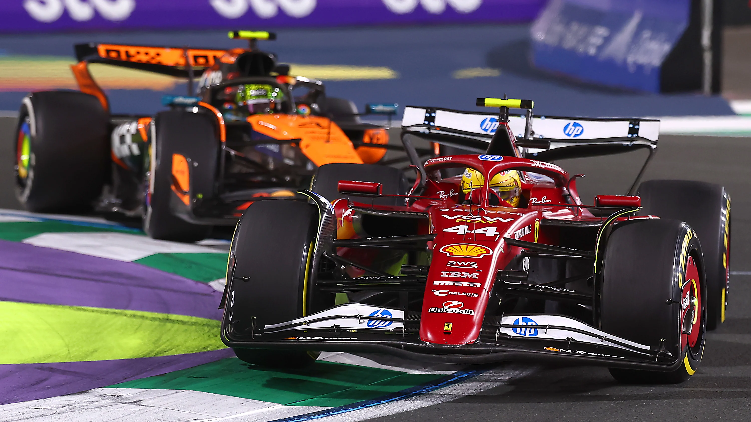 JEDDAH, SAUDI ARABIA - APRIL 20: Lewis Hamilton of Great Britain driving the (44) Scuderia Ferrari