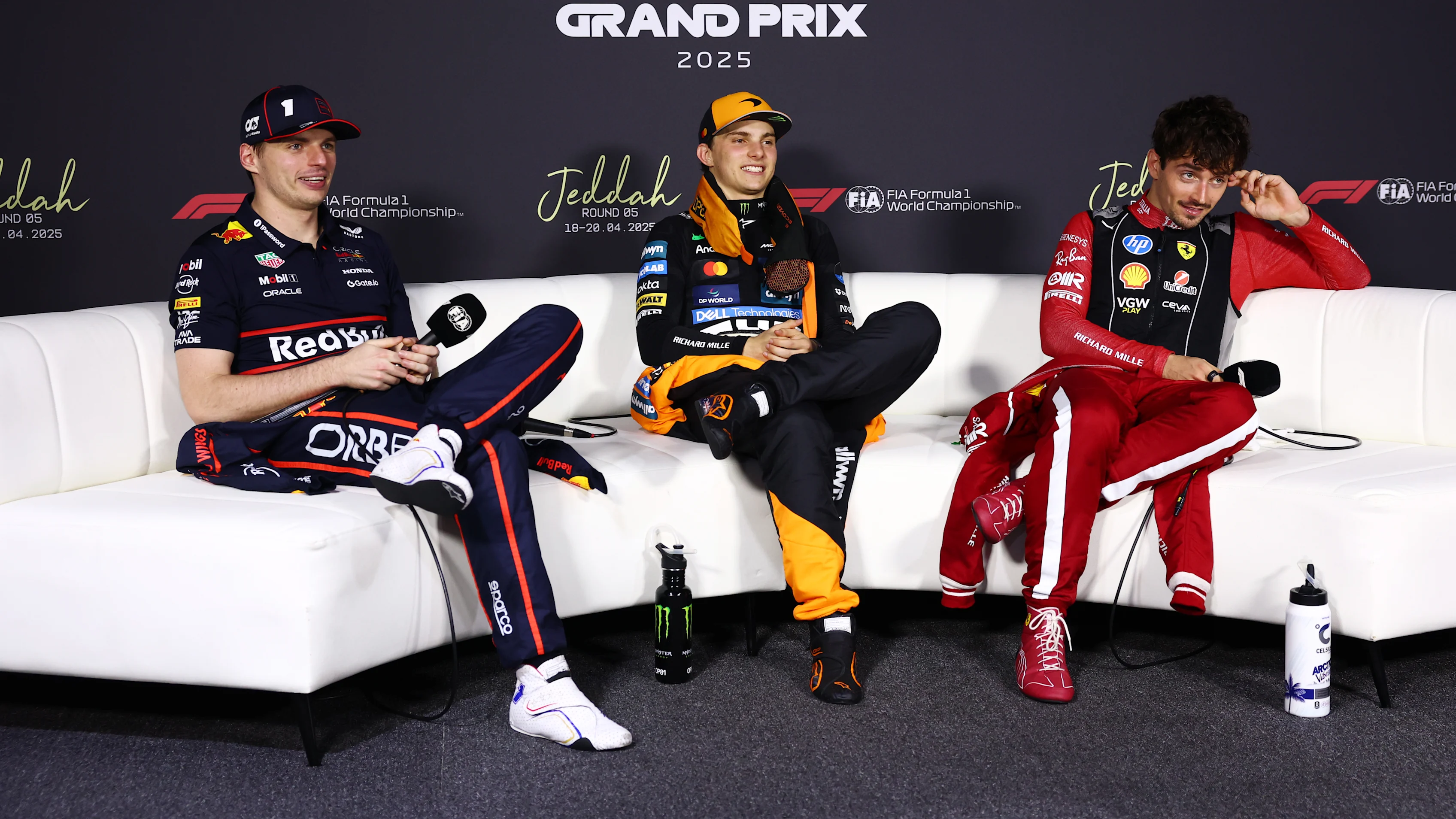 JEDDAH, SAUDI ARABIA - APRIL 20: Race winner Oscar Piastri of Australia and McLaren Second placed