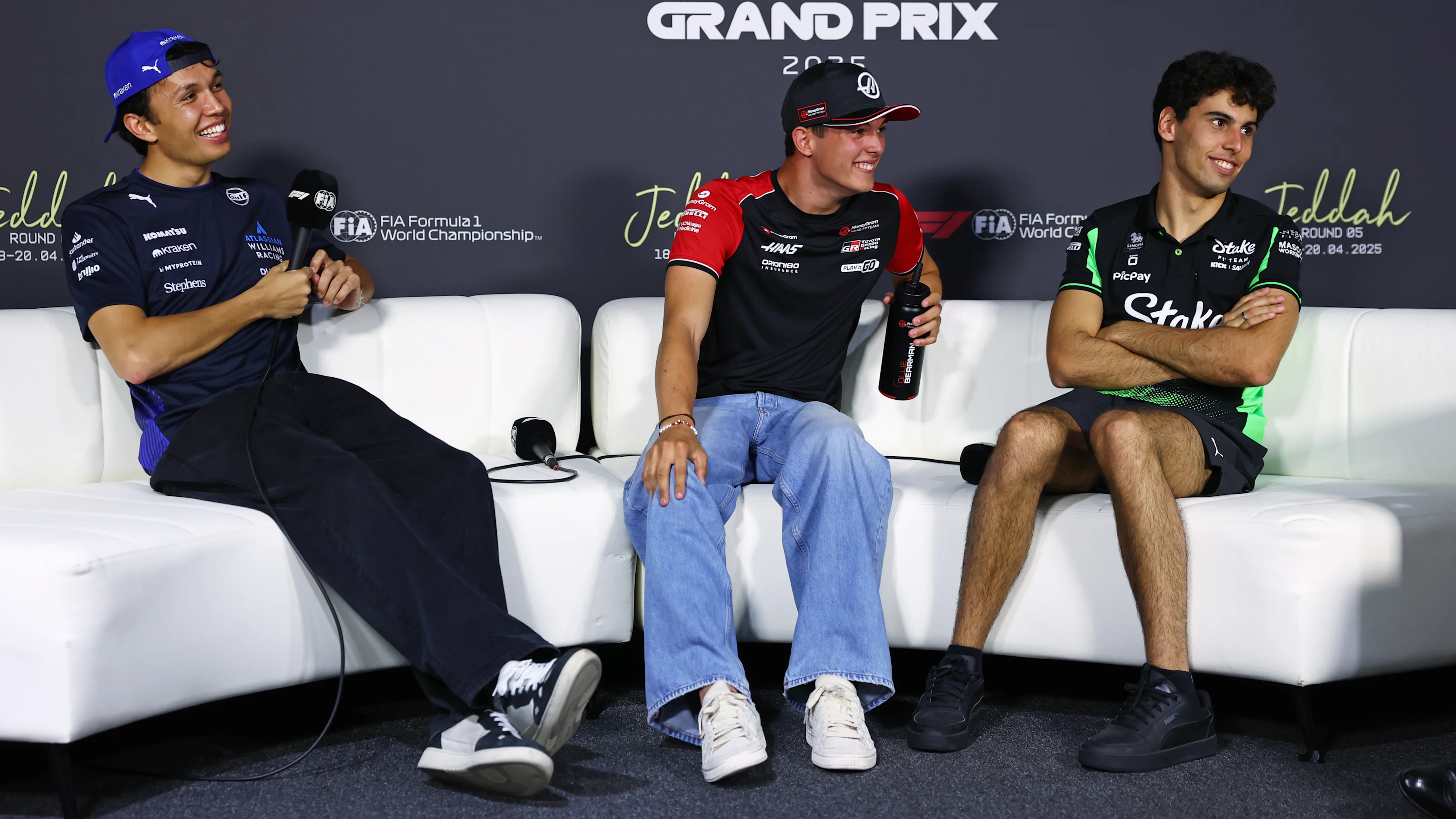 JEDDAH, SAUDI ARABIA - APRIL 17: Alexander Albon of Thailand and Williams, Oliver Bearman of Great