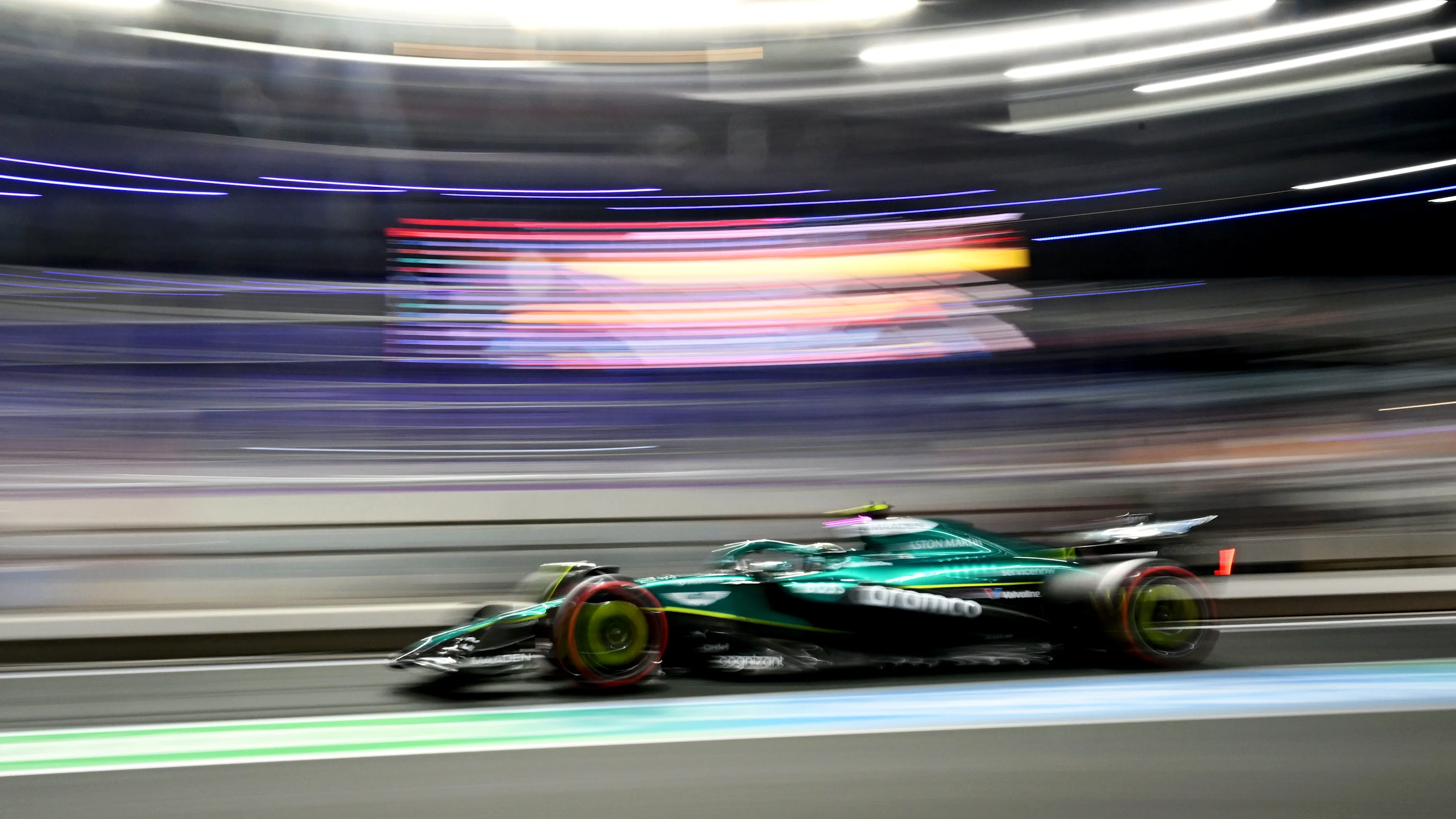 JEDDAH, SAUDI ARABIA - APRIL 19: Fernando Alonso of Spain driving the (14) Aston Martin F1 Team