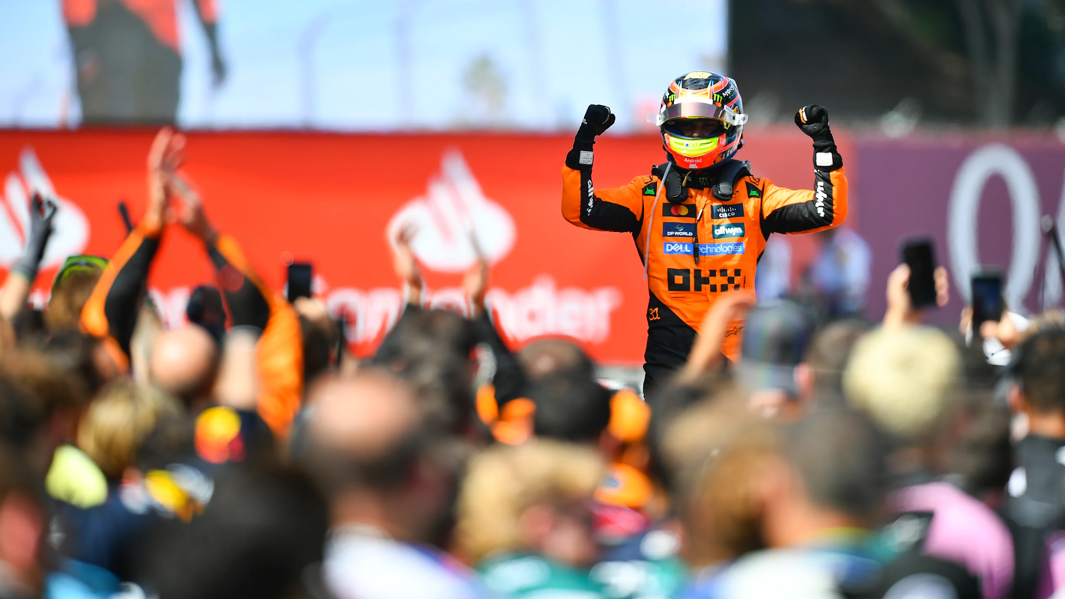 BARCELONA, SPAIN - JUNE 01: Race winner Oscar Piastri of Australia and McLaren celebrates on