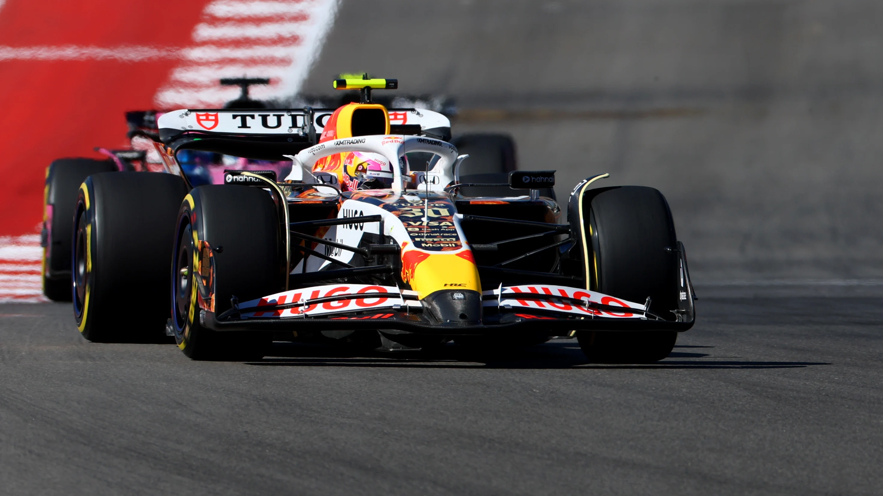 AUSTIN, TEXAS - OCTOBER 19: Liam Lawson of New Zealand driving the (30) Visa Cash App Racing Bulls VCARB 02 on track during the F1 Grand Prix of United States at Circuit of The Americas on October 19, 2025 in Austin, Texas. (Photo by Mark Thompson/Getty Images)