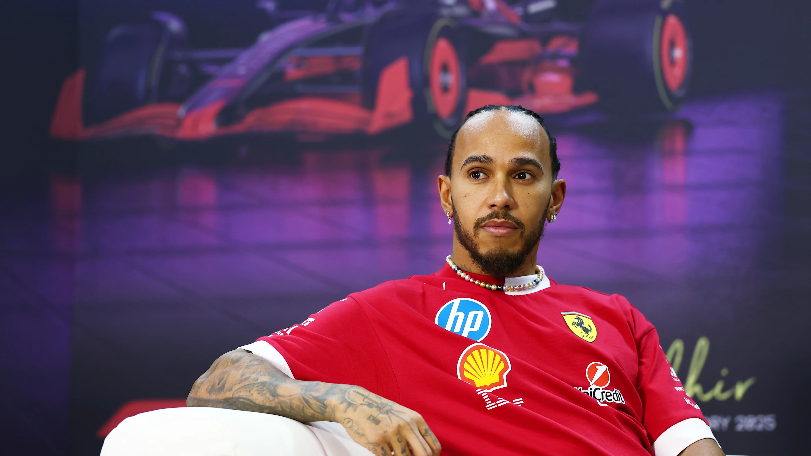 BAHRAIN, BAHRAIN - FEBRUARY 28: Lewis Hamilton of Great Britain and Scuderia Ferrari attends the