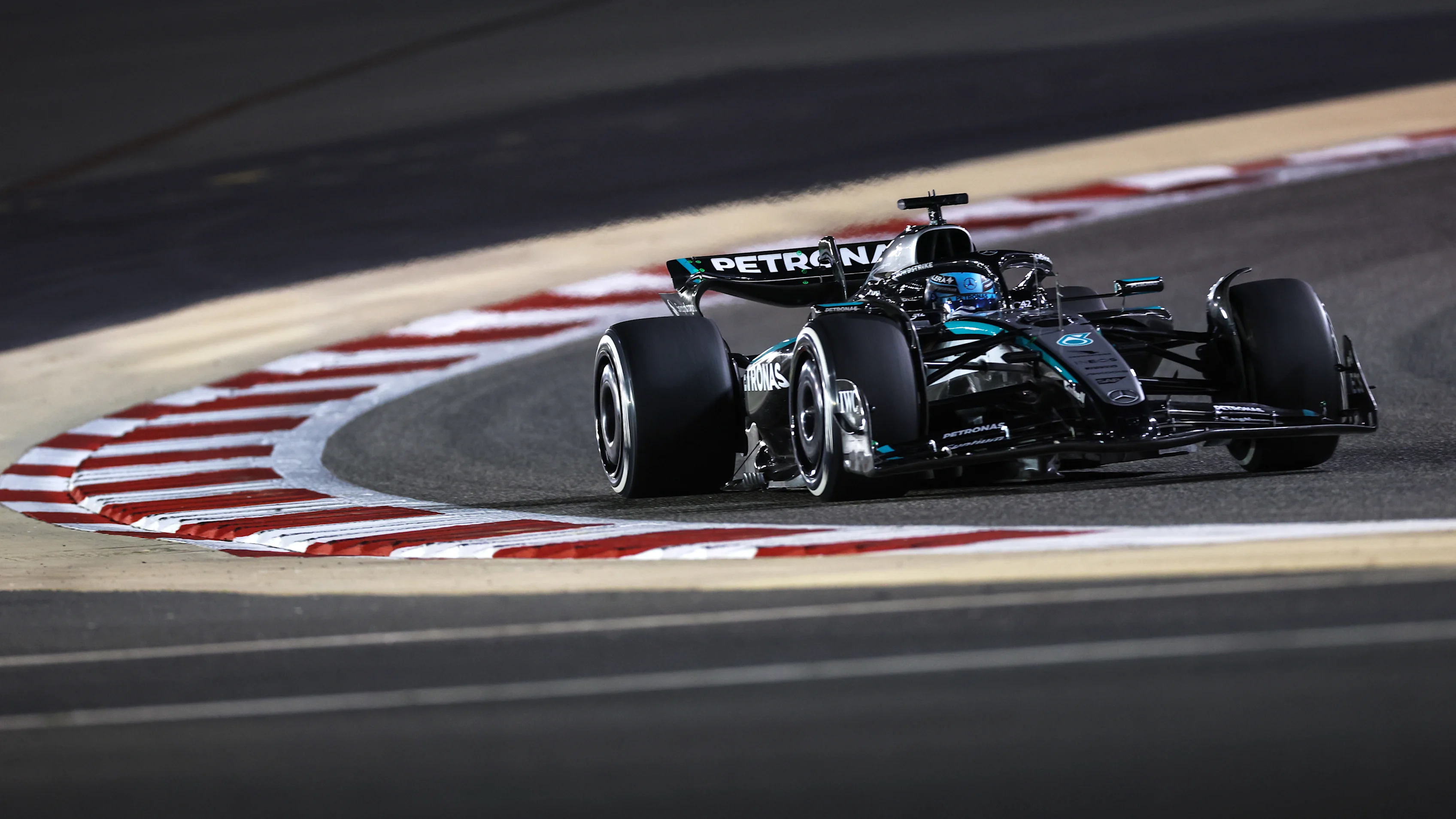 BAHRAIN, BAHRAIN - FEBRUARY 28: George Russell of Great Britain driving the (63) Mercedes AMG