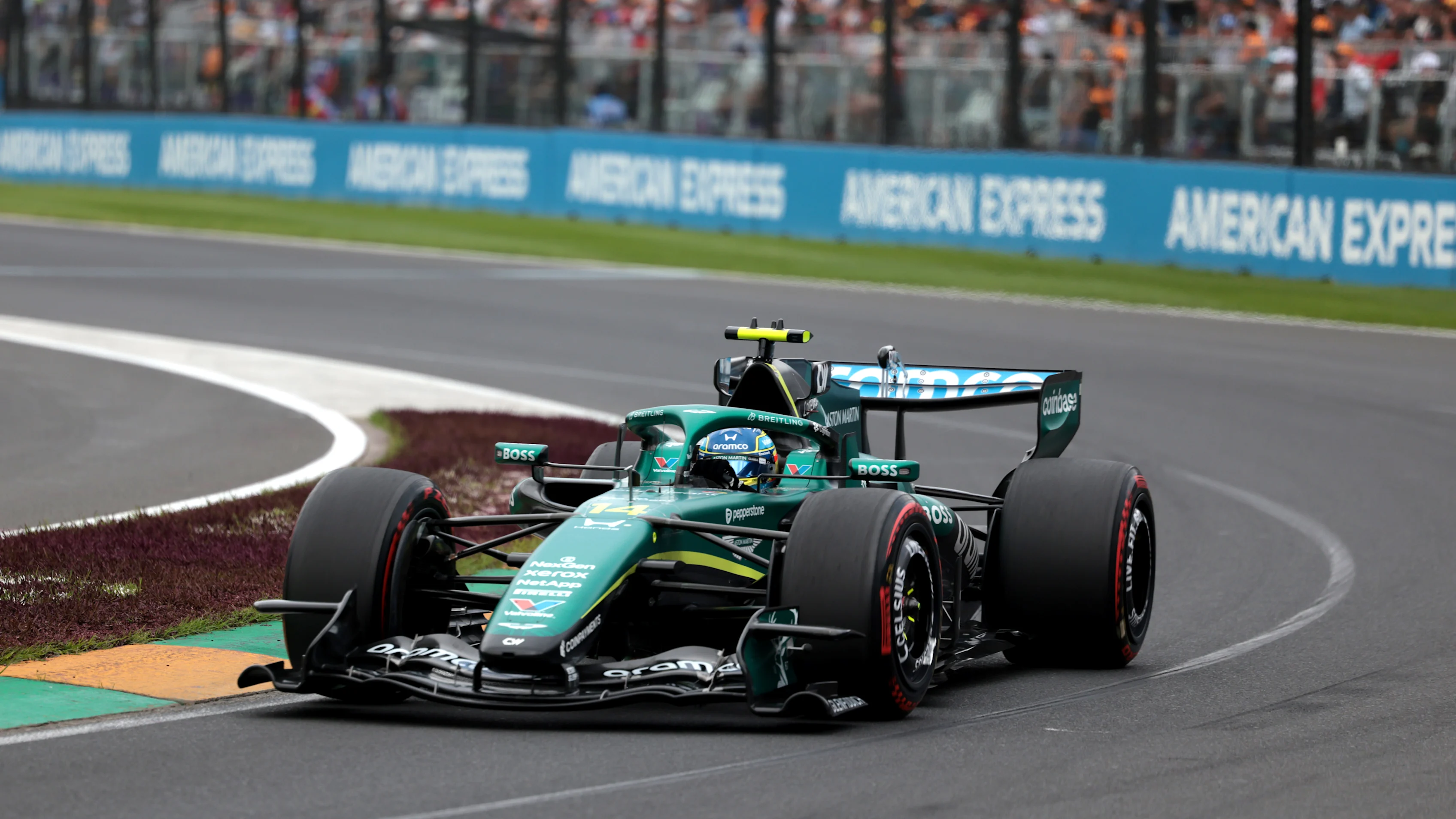MELBOURNE, AUSTRALIA - MARCH 07: Fernando Alonso of Spain driving the (14) Aston Martin F1 Team AMR26 Honda on track during qualifying ahead of the F1 Grand Prix of Australia at Albert Park Grand Prix Circuit on March 07, 2026 in Melbourne, Australia. (Photo by Anni Graf - Formula 1/Formula 1 via Getty Images)