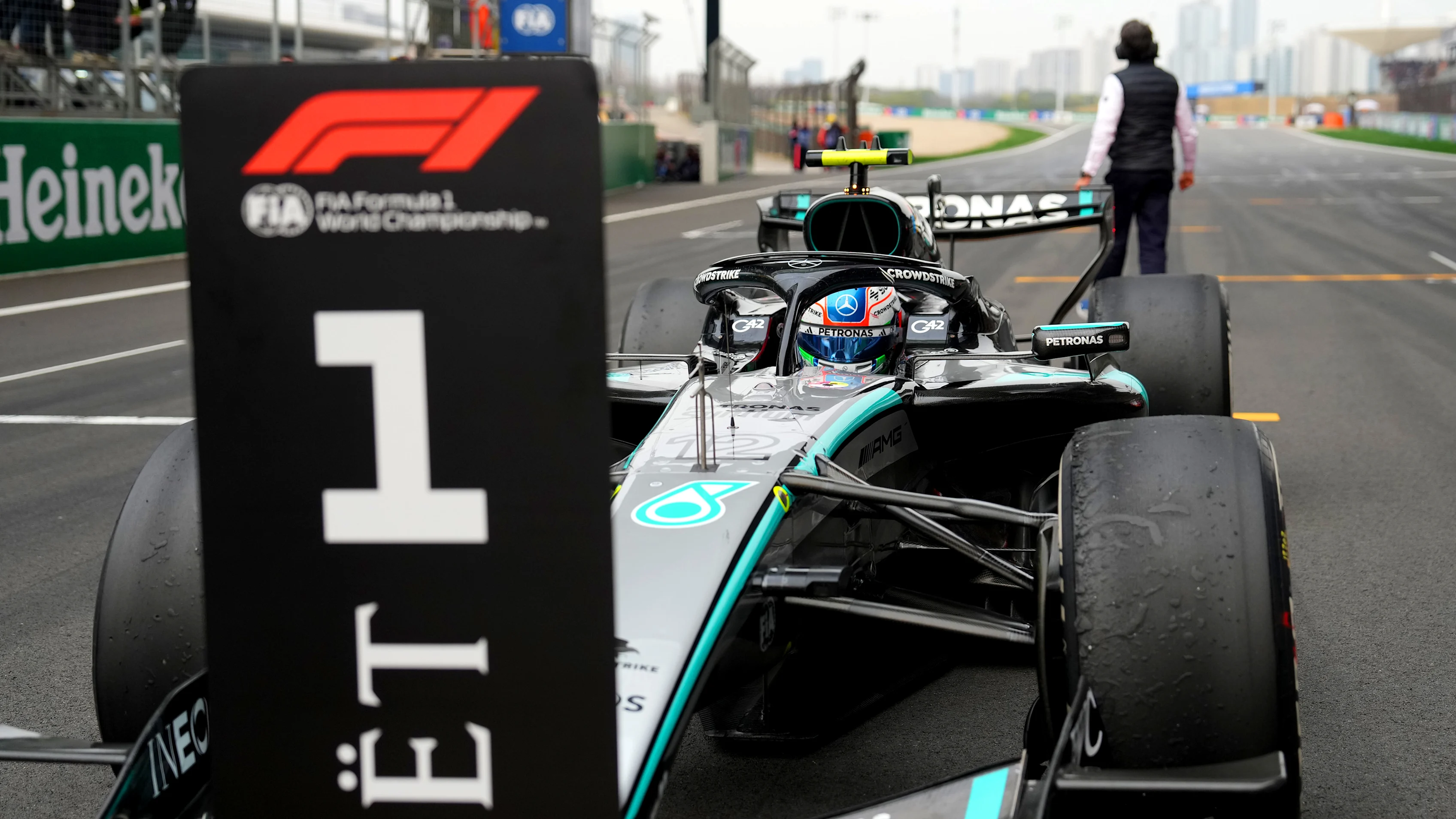 SHANGHAI, CHINA - MARCH 15: Race winner Andrea Kimi Antonelli of Italy and Mercedes AMG Petronas F1