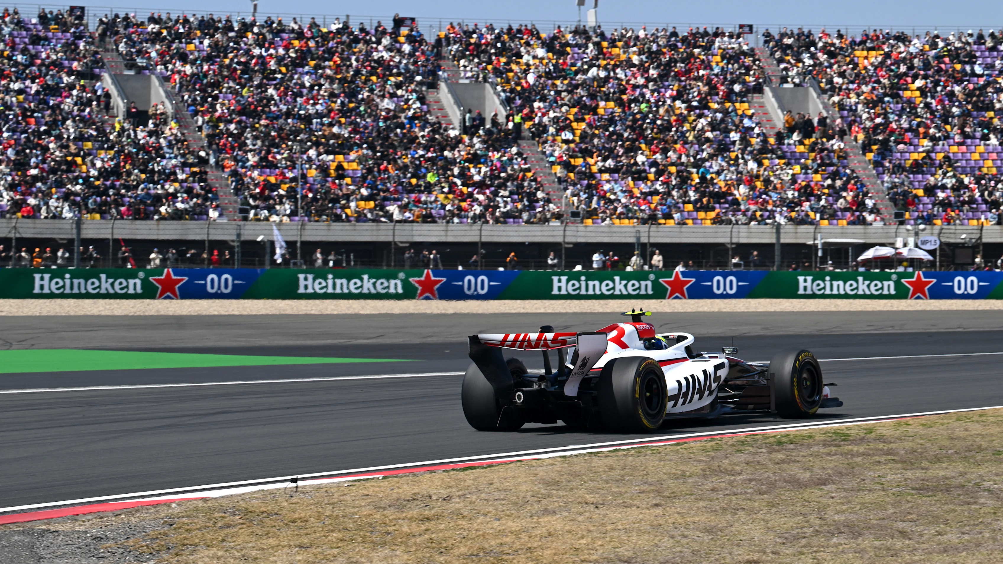 SHANGHAI, CHINA - MARCH 14: Oliver Bearman of Great Britain driving the (87) Haas F1 VF-26 Ferrari on track during the Sprint ahead of the F1 Grand Prix of China at Shanghai International Circuit on March 14, 2026 in Shanghai, China. (Photo by Mark Sutton - Formula 1/Formula 1 via Getty Images)