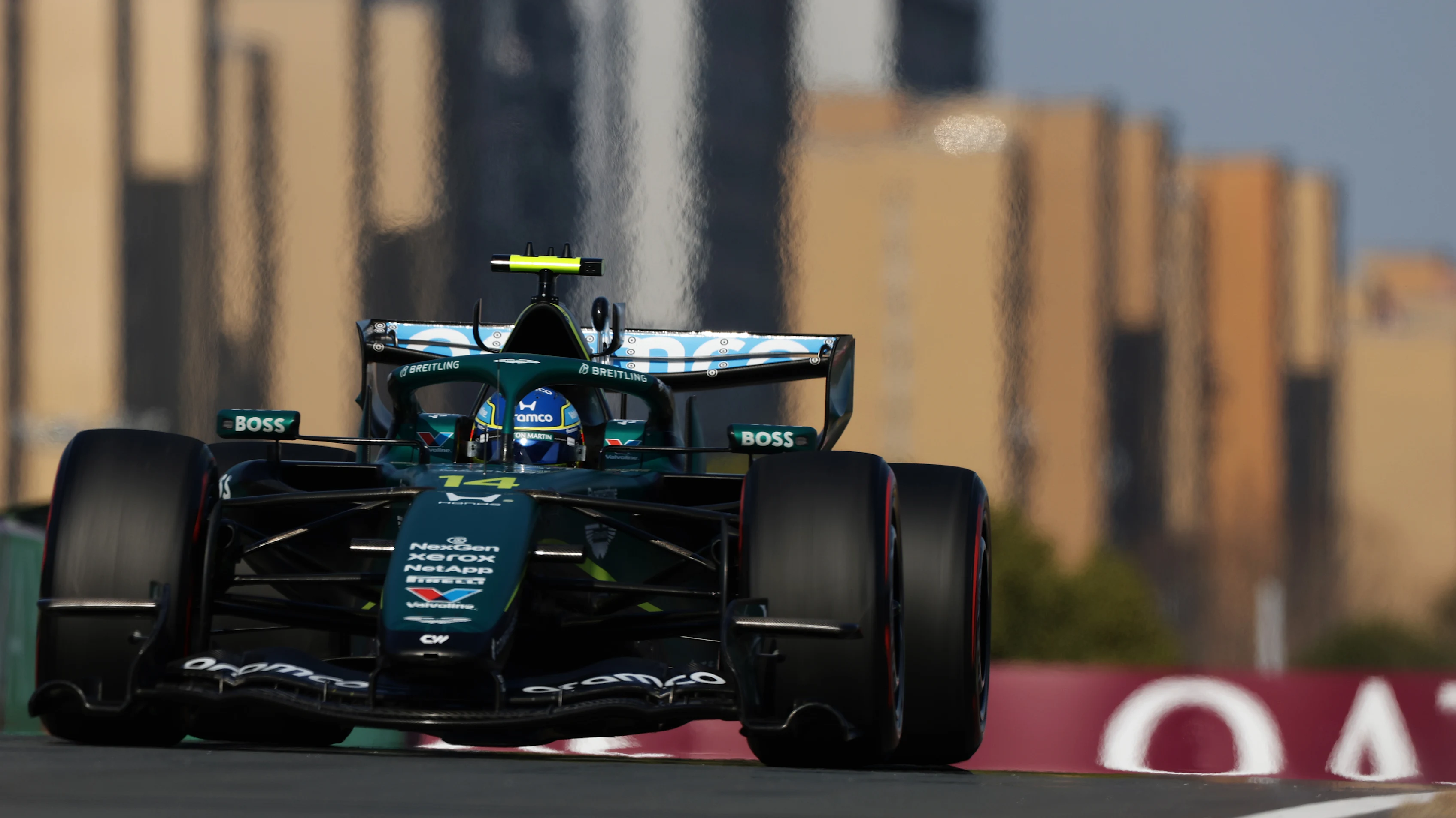 SHANGHAI, CHINA - MARCH 14: Fernando Alonso of Spain driving the (14) Aston Martin F1 Team AMR26 Honda on track during qualifying ahead of the F1 Grand Prix of China at Shanghai International Circuit on March 14, 2026 in Shanghai, China. (Photo by Mark Thompson/Getty Images)