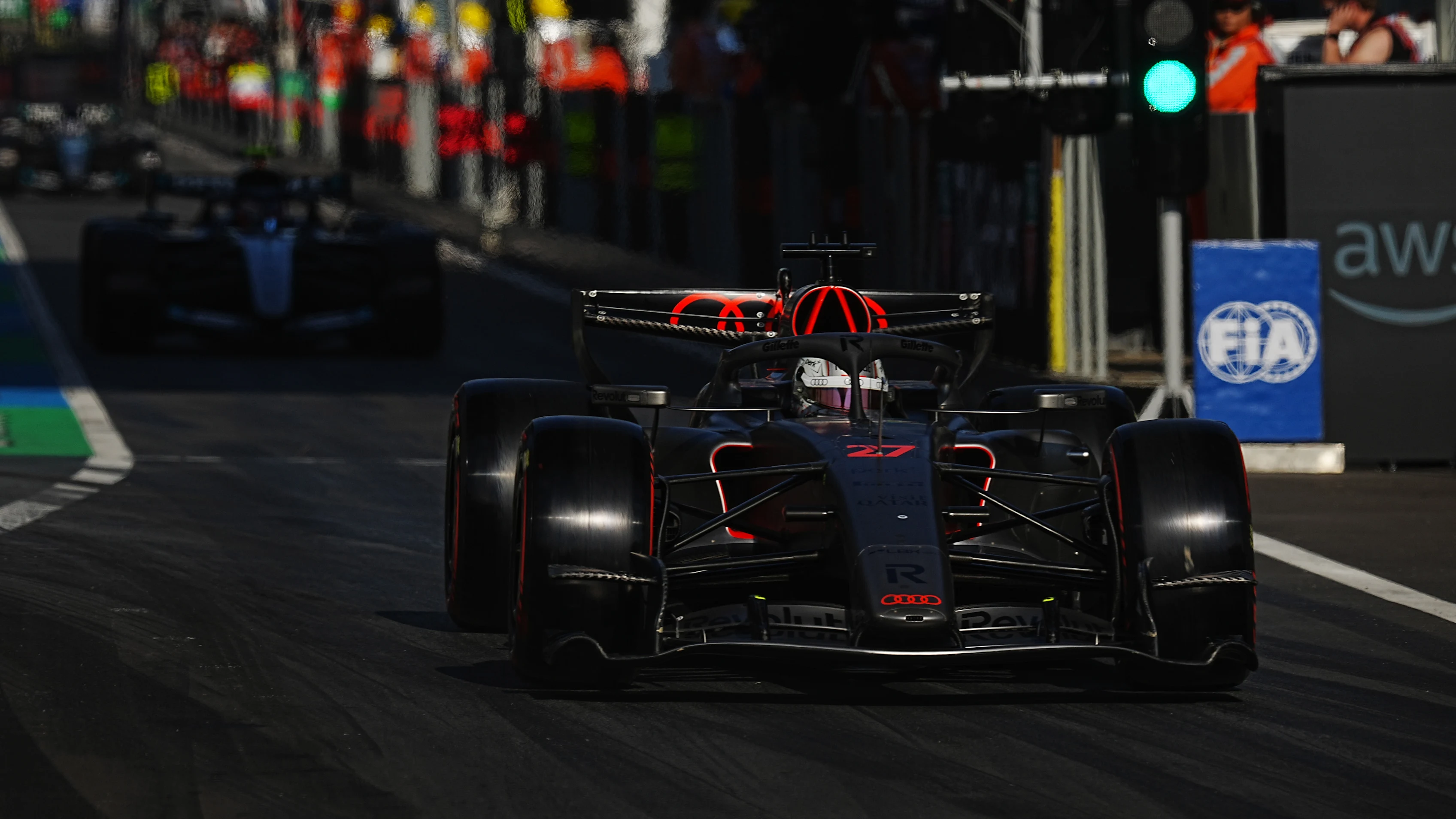 SHANGHAI, CHINA - MARCH 14: Nico Hulkenberg of Germany driving the (27) Audi F1 Team R26 leaves the pitlane during qualifying ahead of the F1 Grand Prix of China at Shanghai International Circuit on March 14, 2026 in Shanghai, China. (Photo by Alex Bierens de Haan/Getty Images)
