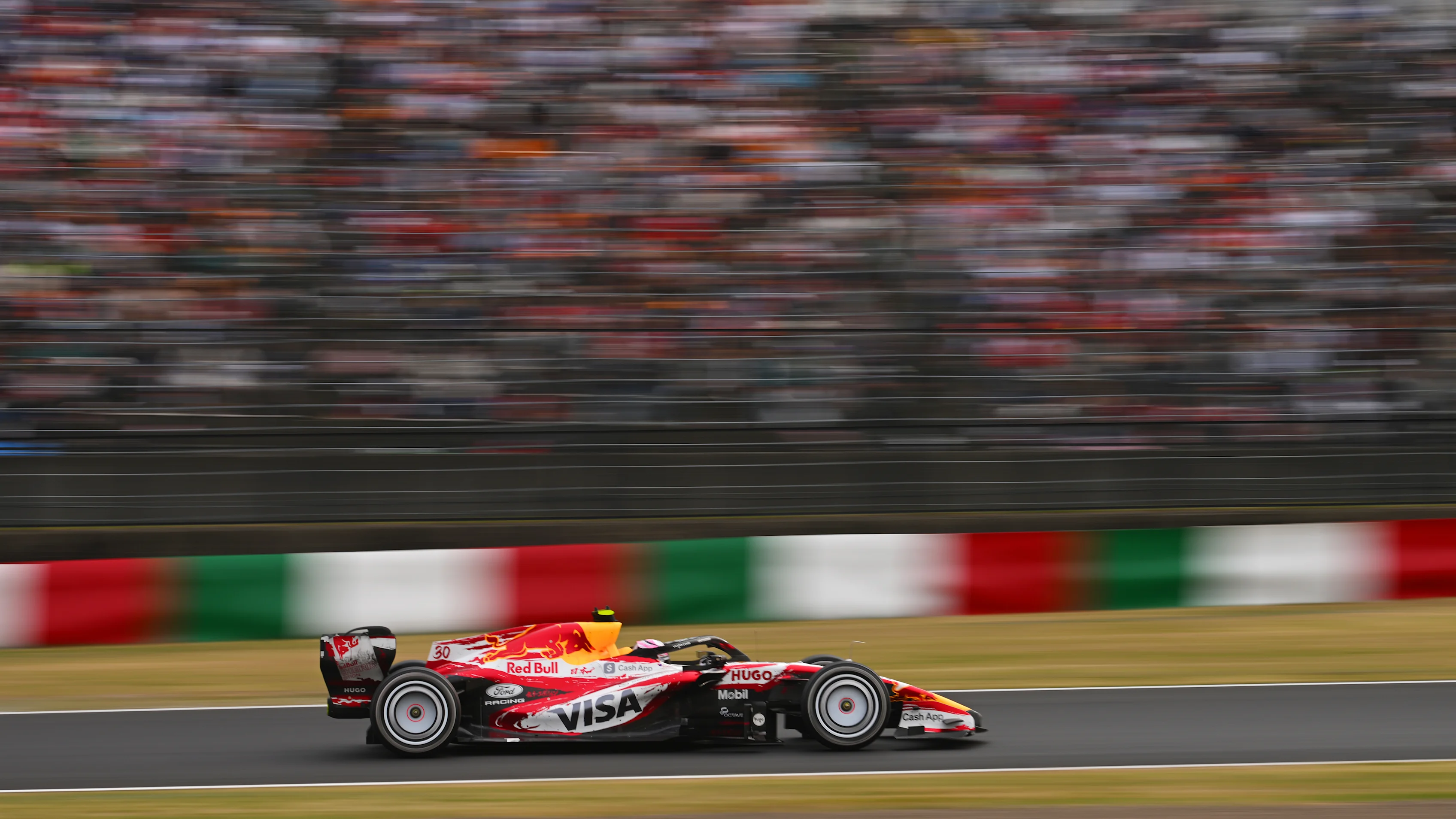 SUZUKA, JAPAN - MARCH 29: Liam Lawson of New Zealand driving the (30) Visa Cash App Racing Bulls VCARB 03 RB Ford on track during the F1 Grand Prix of Japan at Suzuka Circuit on March 29, 2026 in Suzuka, Japan. (Photo by Rudy Carezzevoli/Getty Images)
