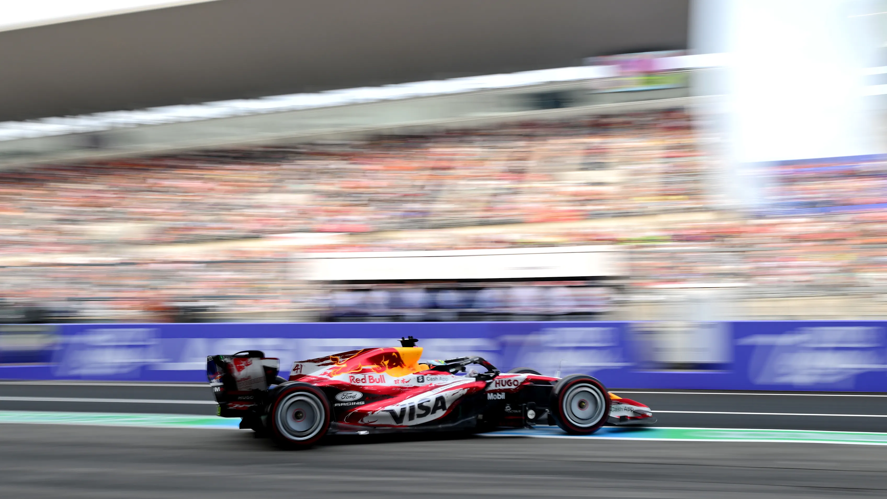 SUZUKA, JAPAN - MARCH 28: Arvid Lindblad of Great Britain driving the (41) Visa Cash App Racing Bulls VCARB 03 RB Ford leaves the garage during qualifying ahead of the F1 Grand Prix of Japan at Suzuka Circuit on March 28, 2026 in Suzuka, Japan. (Photo by Rudy Carezzevoli/Getty Images)