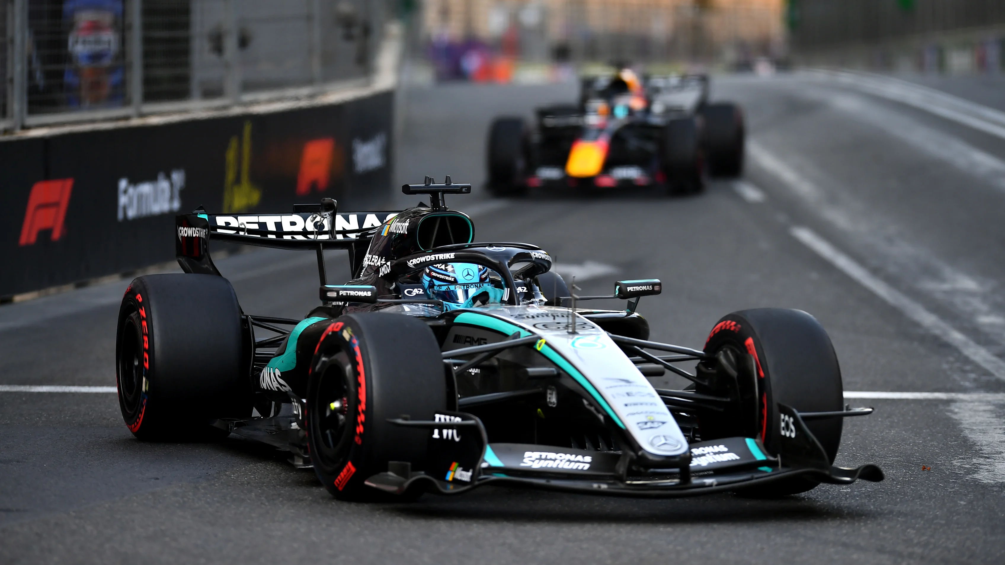 BAKU, AZERBAIJAN - SEPTEMBER 26: George Russell of Great Britain driving the (63) Mercedes AMG