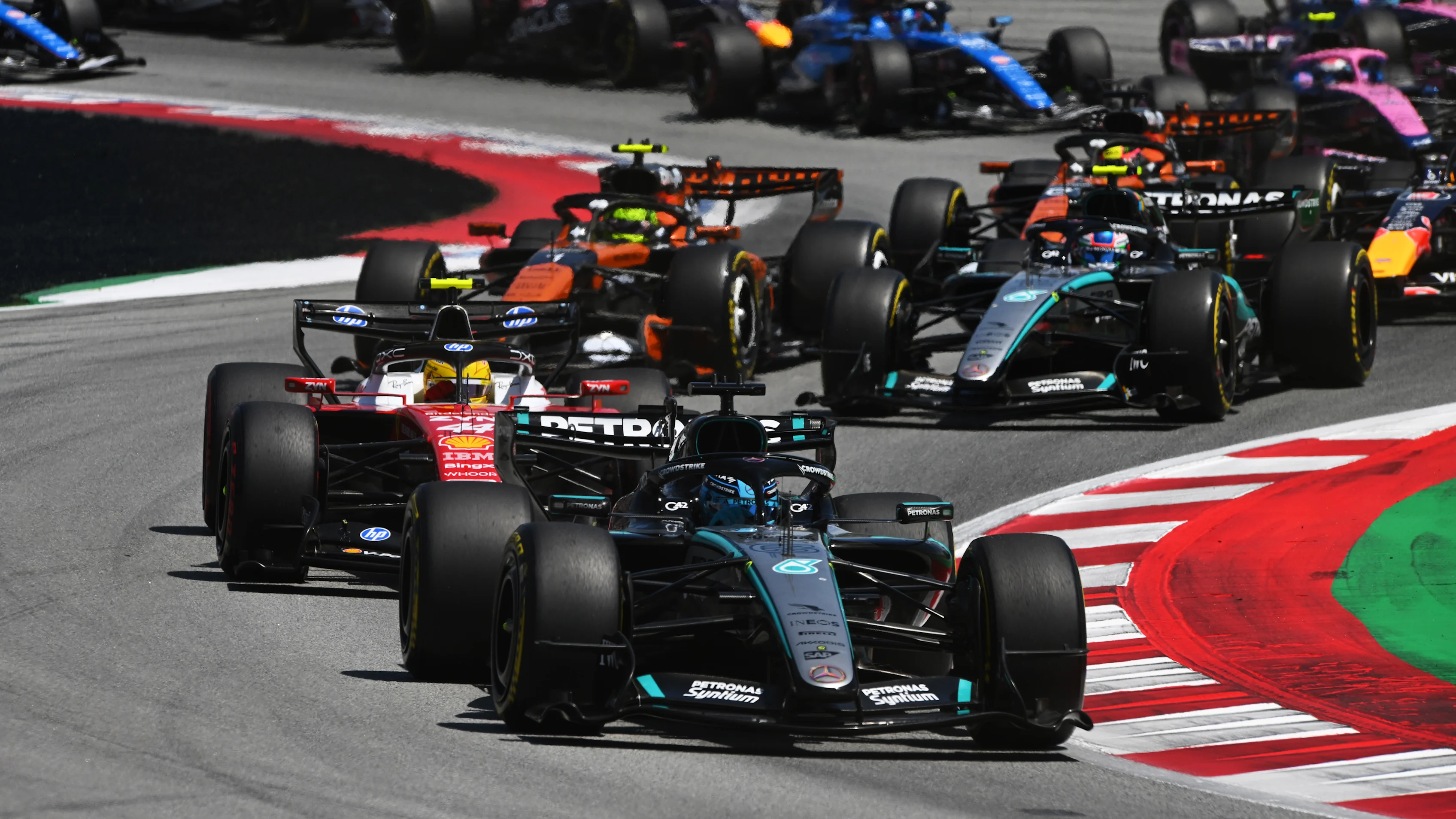 BARCELONA, SPAIN - JUNE 14: George Russell of Great Britain driving the (63) Mercedes AMG Petronas