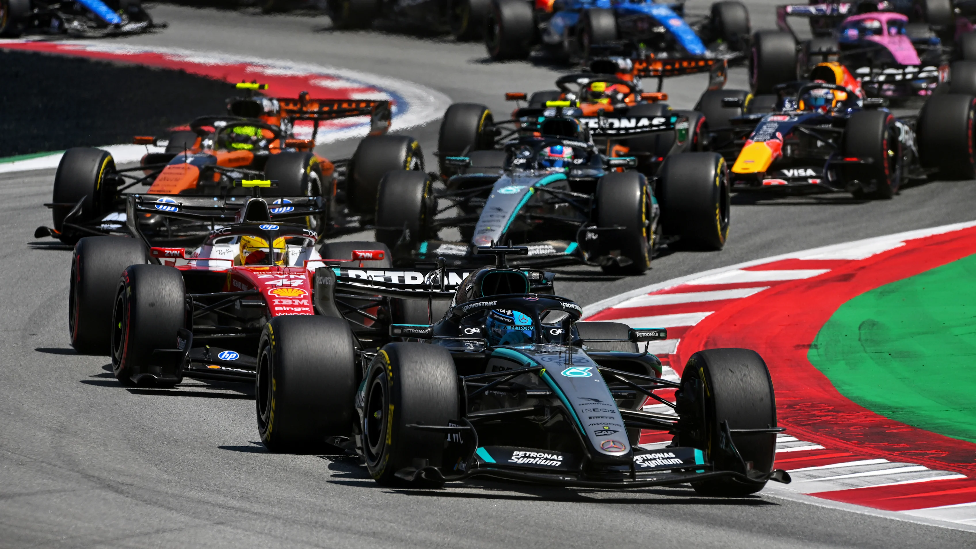 BARCELONA, SPAIN - JUNE 14: George Russell of Great Britain driving the (63) Mercedes AMG Petronas