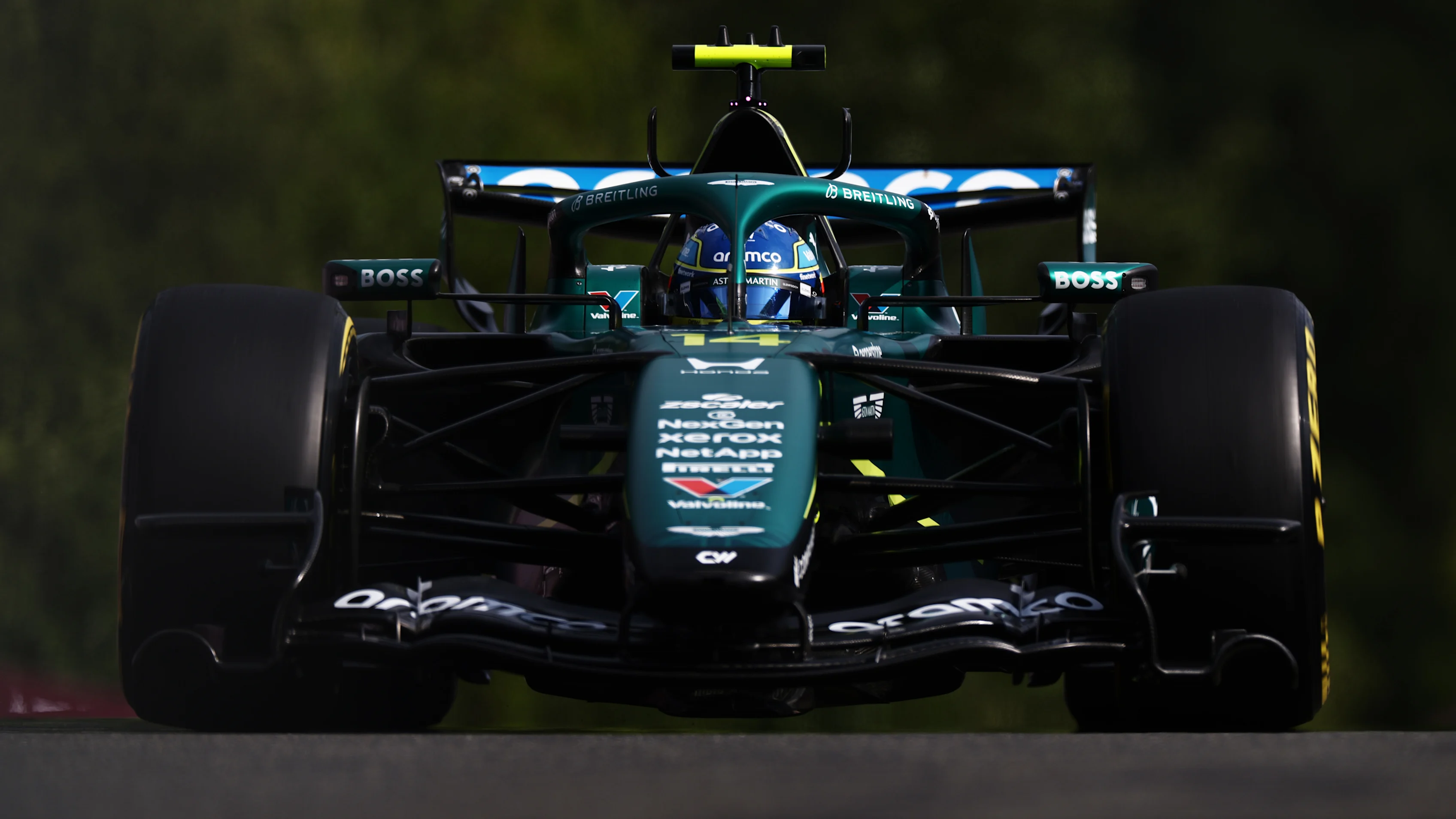 SPA, BELGIUM - JULY 17: Fernando Alonso of Spain driving the (14) Aston Martin F1 Team AMR26 Honda