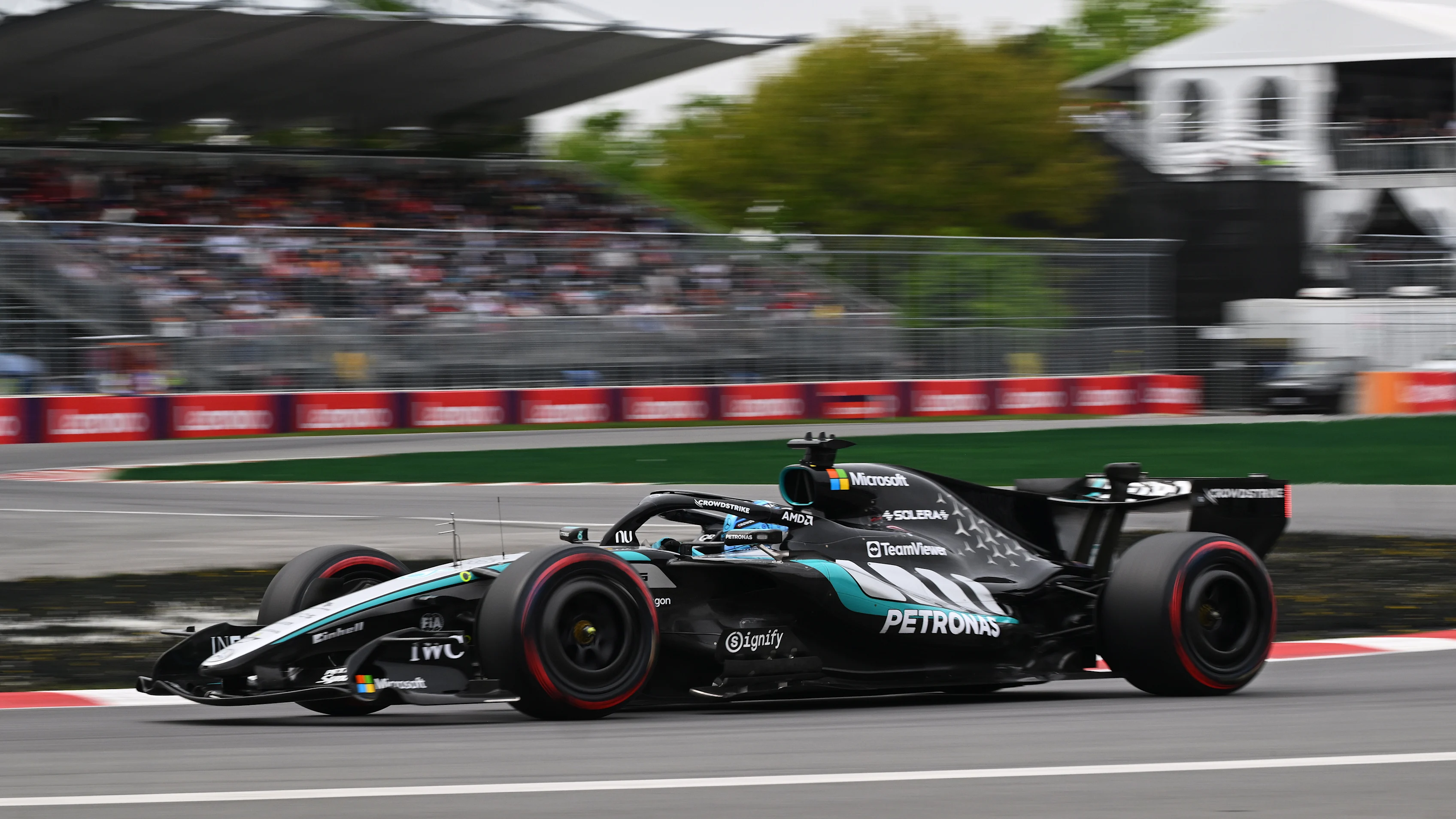 MONTREAL, QUEBEC - MAY 23: George Russell of Great Britain driving the (63) Mercedes AMG Petronas