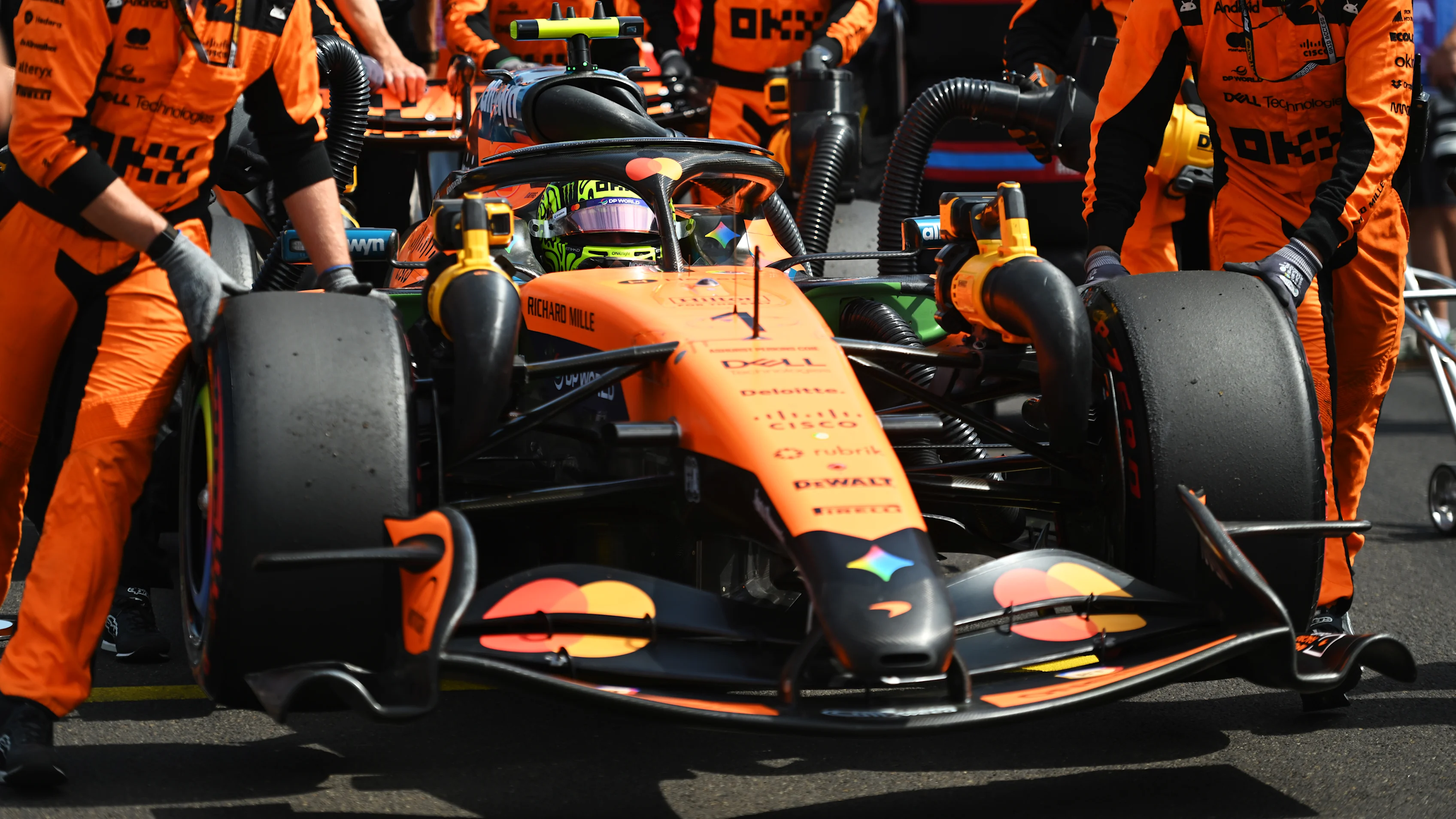BUDAPEST, HUNGARY - JULY 26: Lando Norris of Great Britain and McLaren arrives on the grid prior to