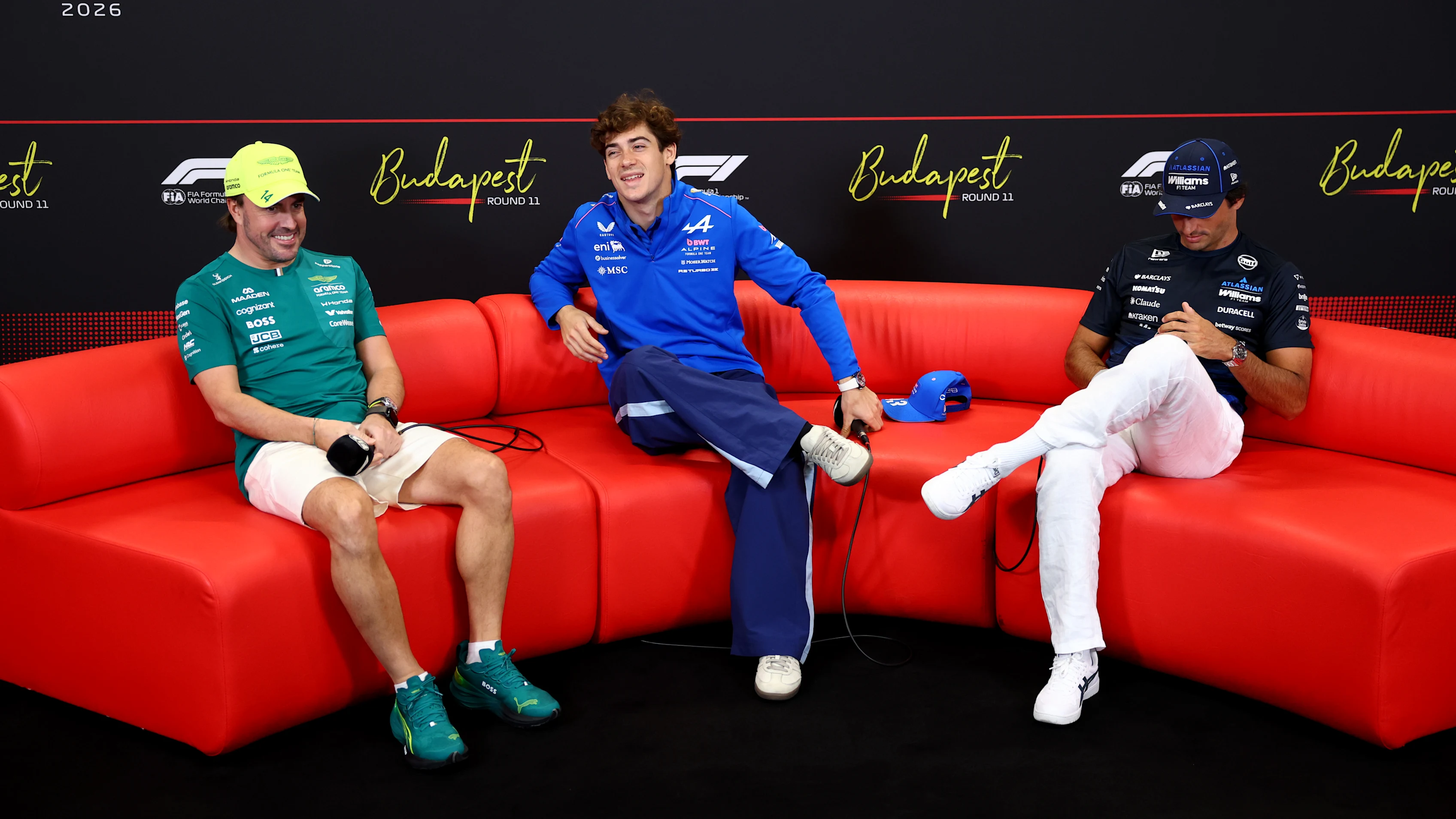 BUDAPEST, HUNGARY - JULY 23: Fernando Alonso of Spain and Aston Martin F1 Team, Franco Colapinto of