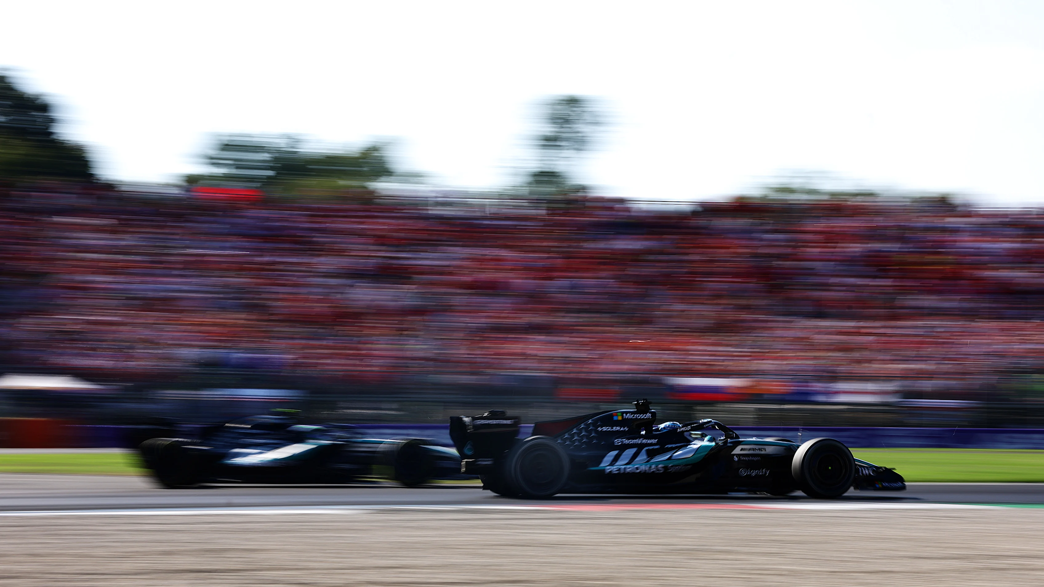 MONZA, ITALY - SEPTEMBER 06: George Russell of Great Britain driving the (63) Mercedes AMG Petronas